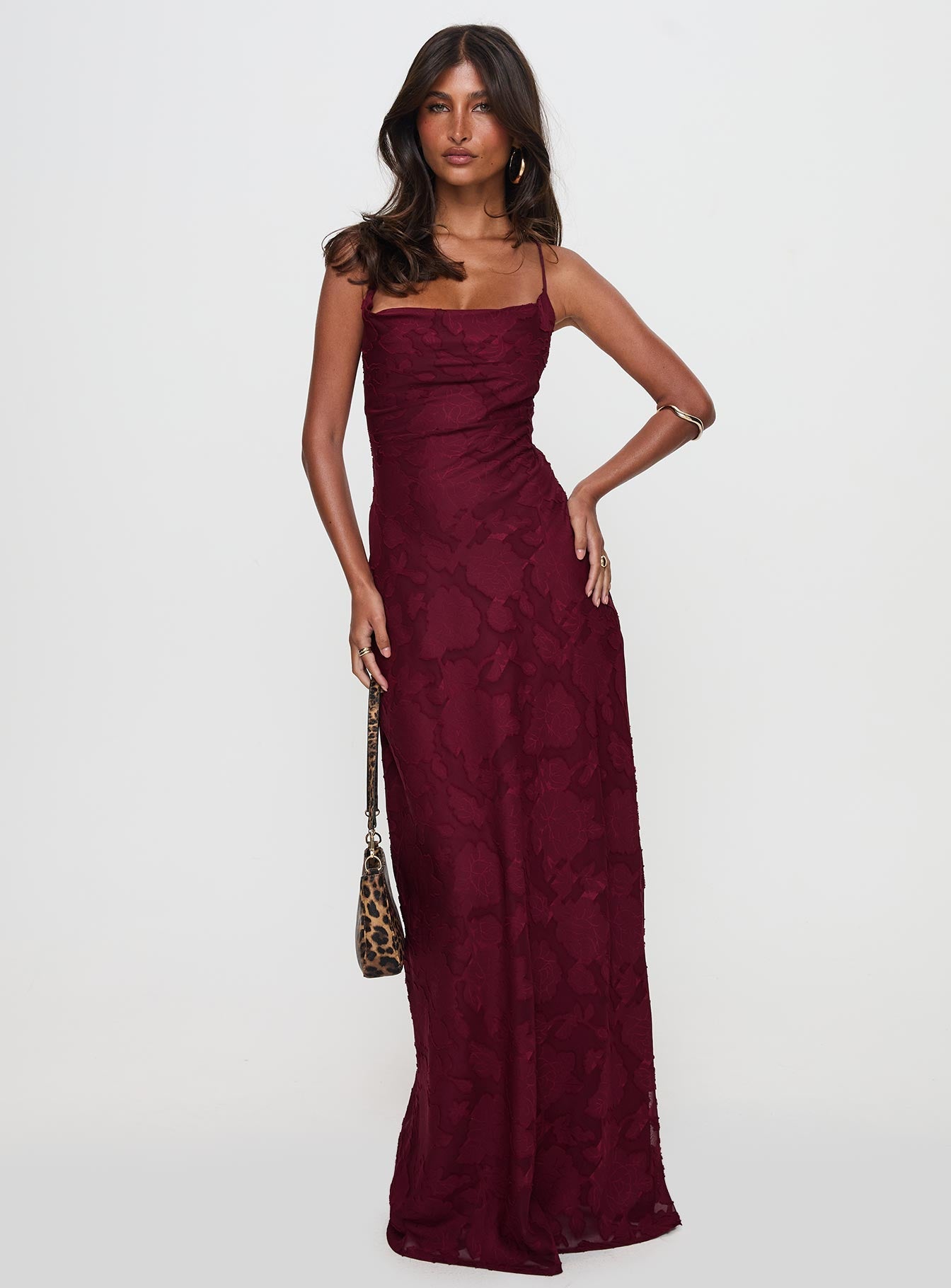 Bordo Celena Maxi Elbise