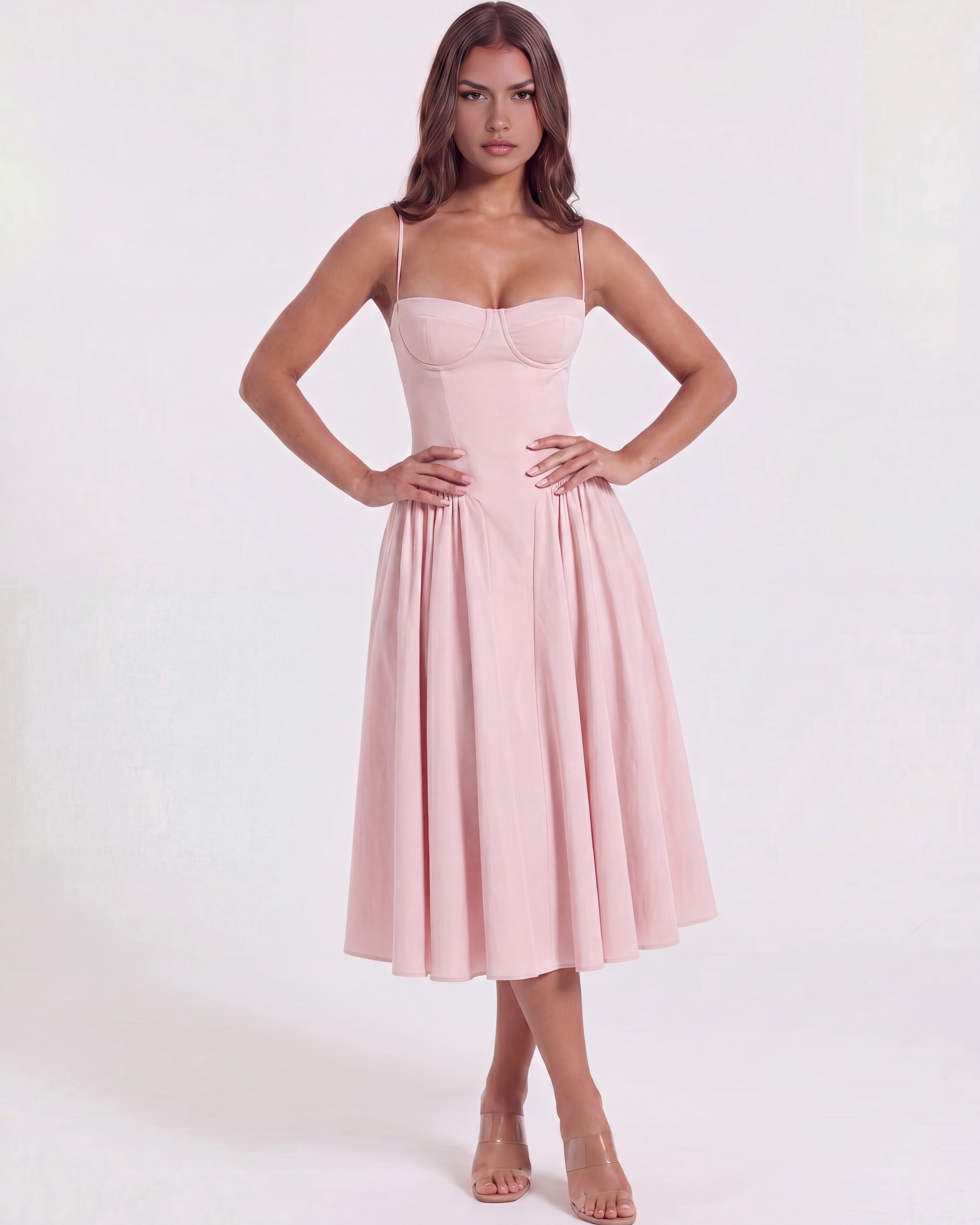 Francesca Pembe Midi Elbise