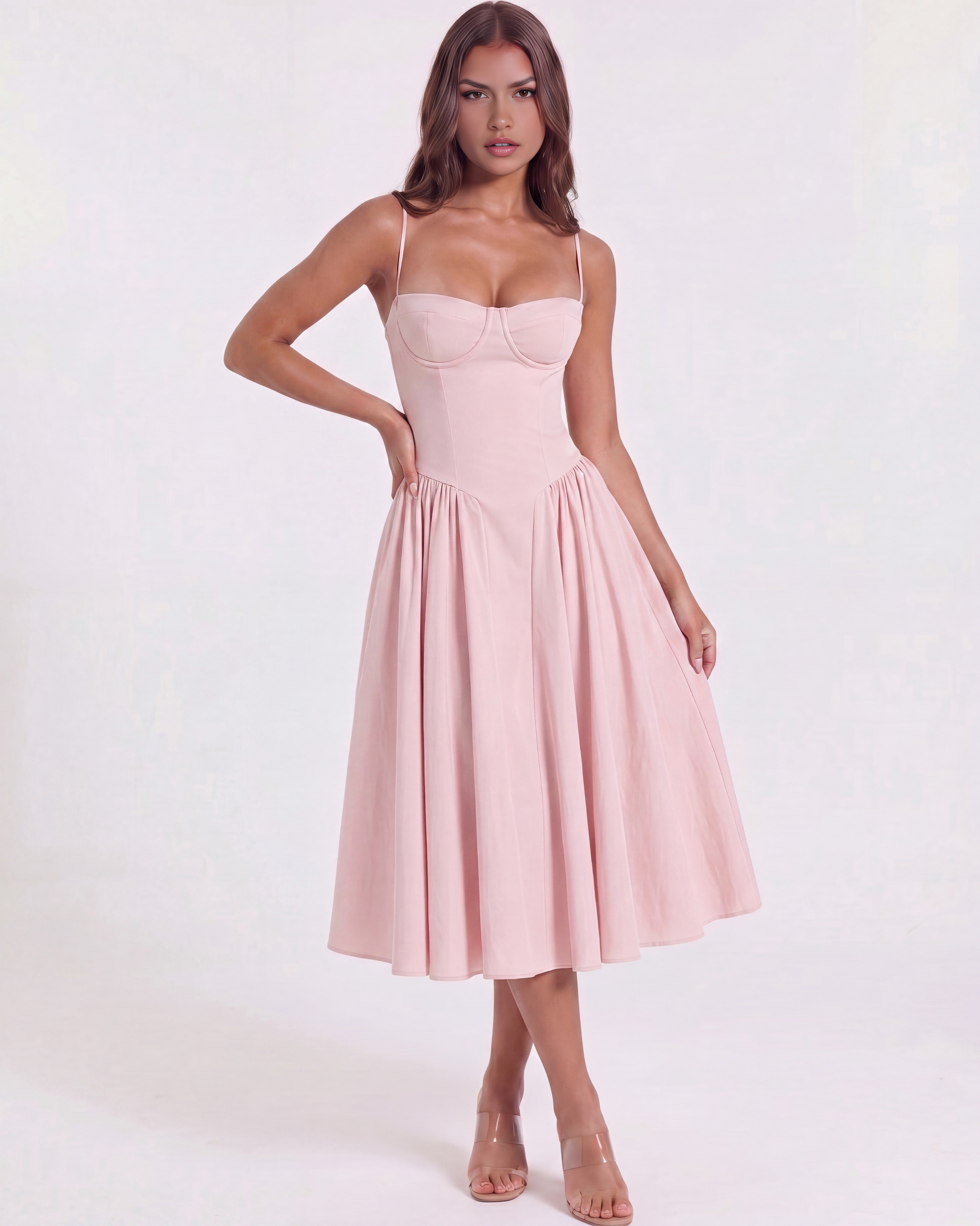 Francesca Pembe Midi Elbise
