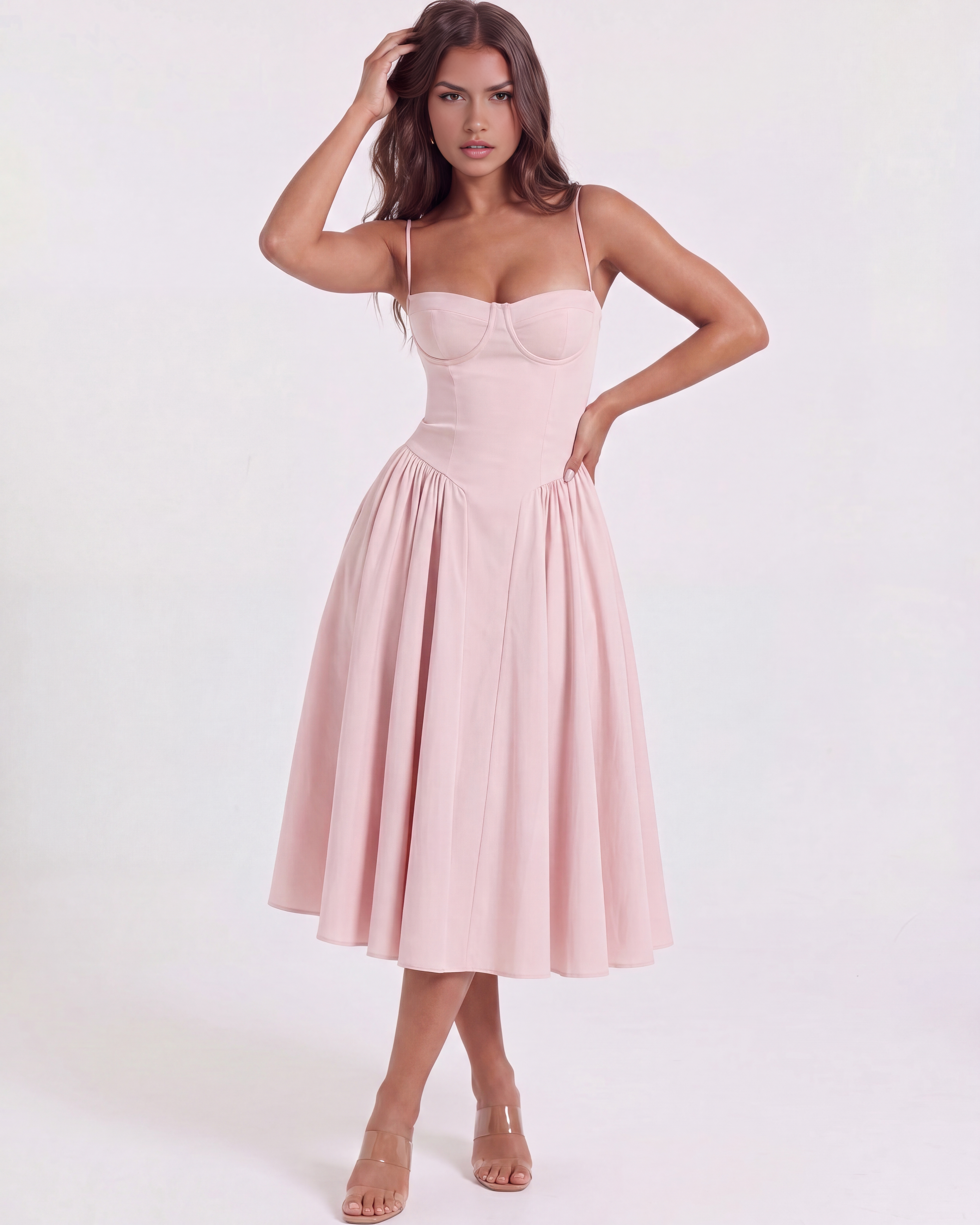 Francesca Pembe Midi Elbise