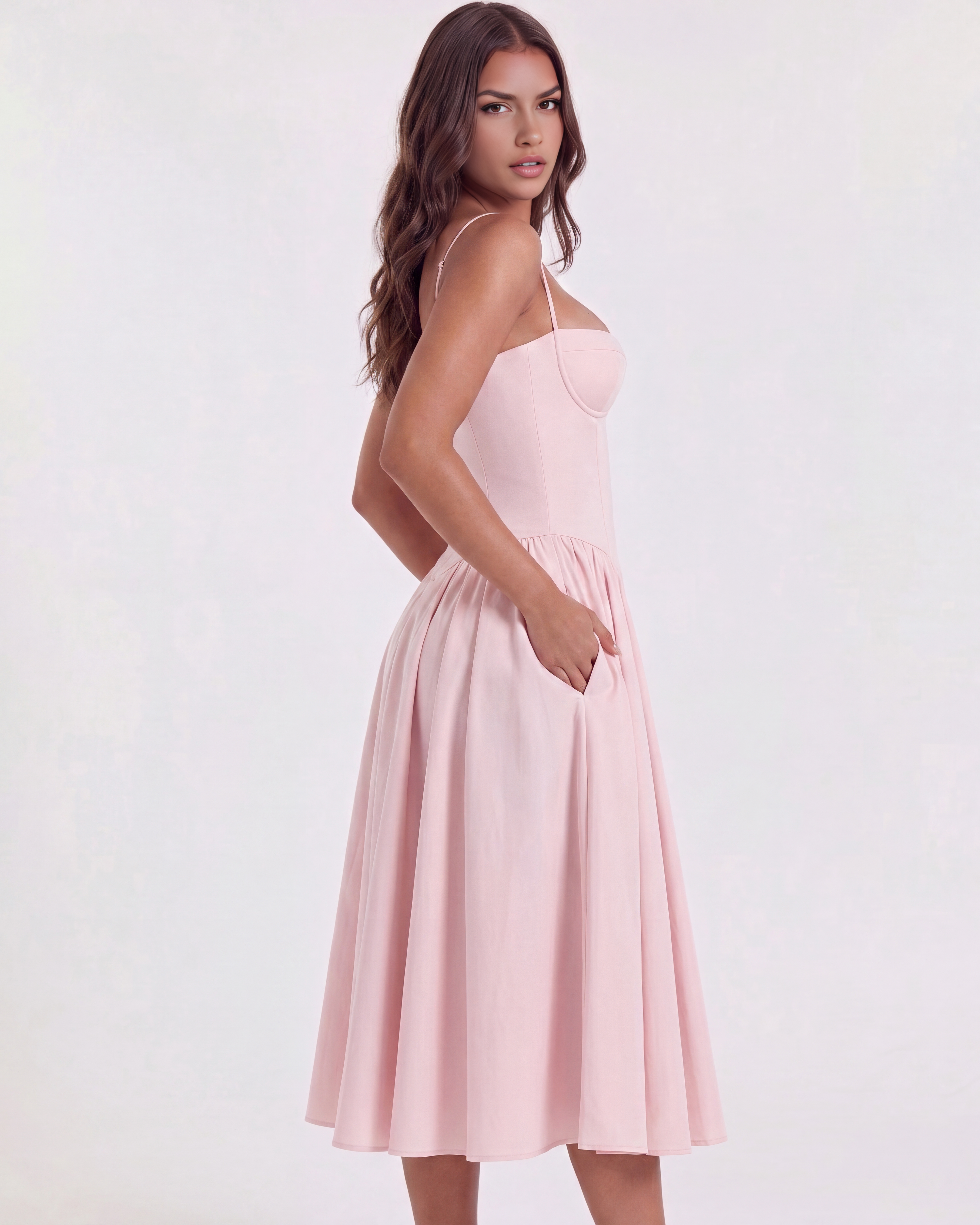 Francesca Pembe Midi Elbise