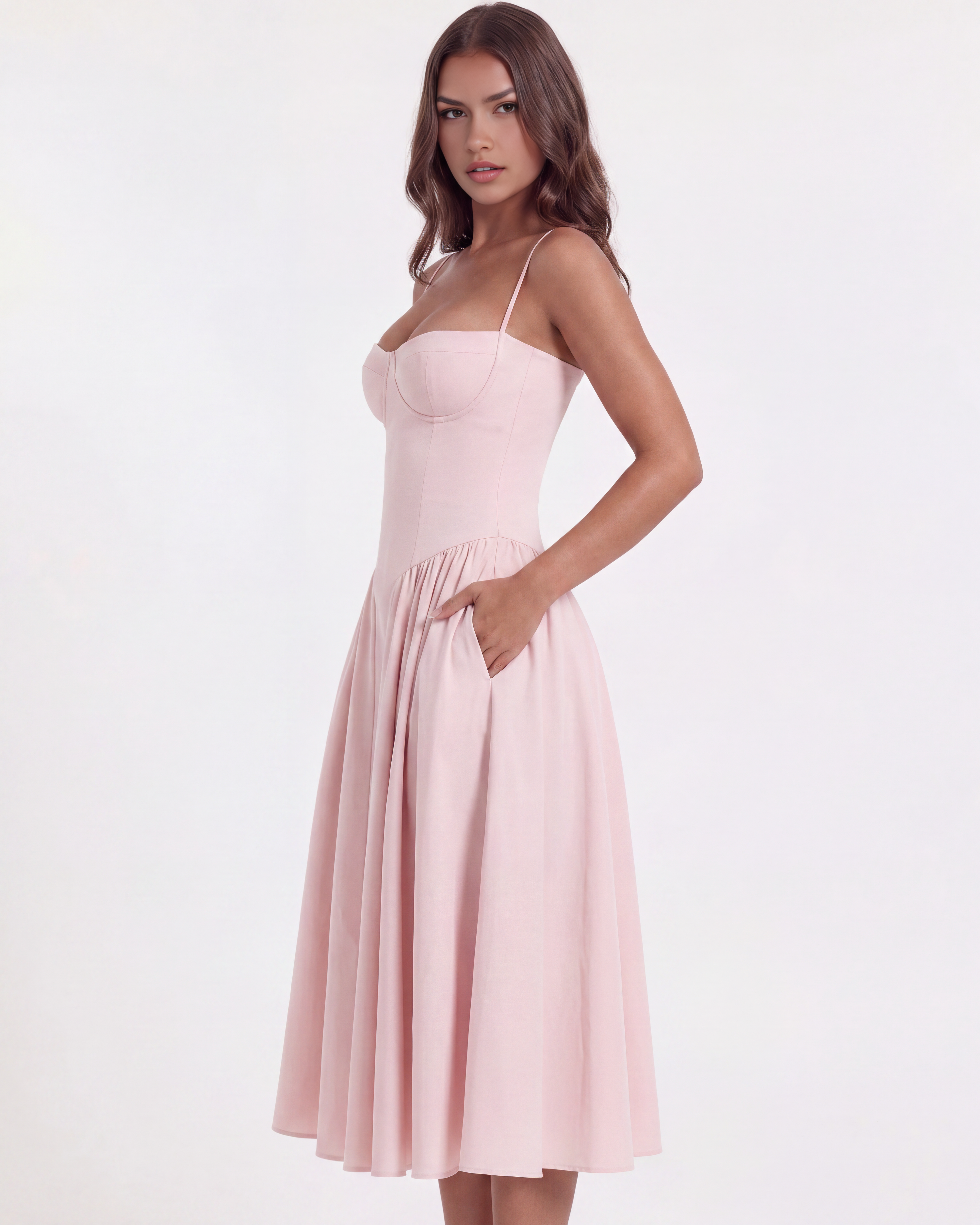 Francesca Pembe Midi Elbise