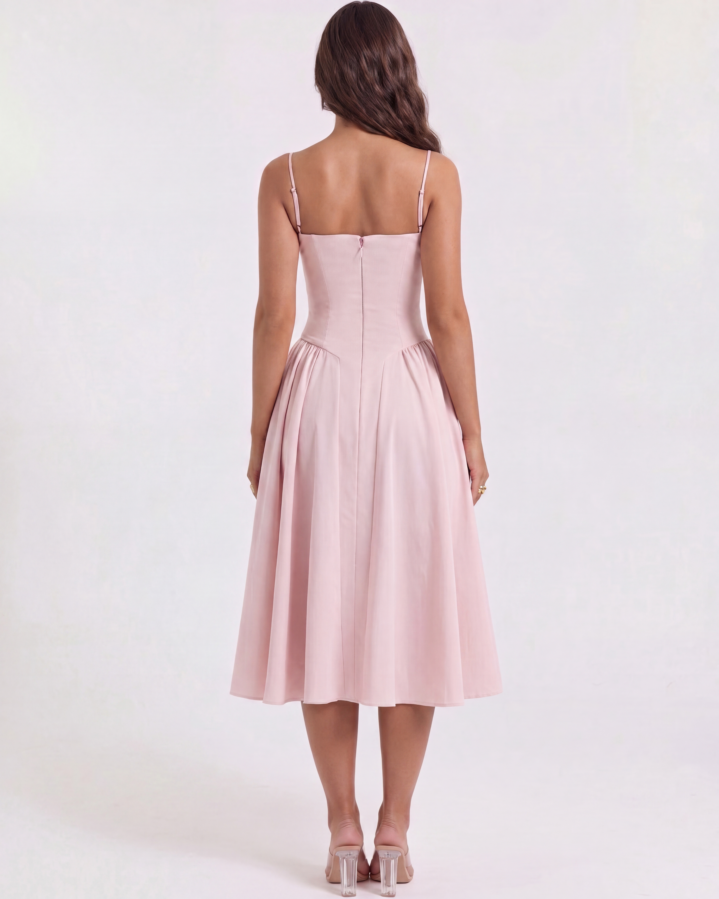 Francesca Pembe Midi Elbise