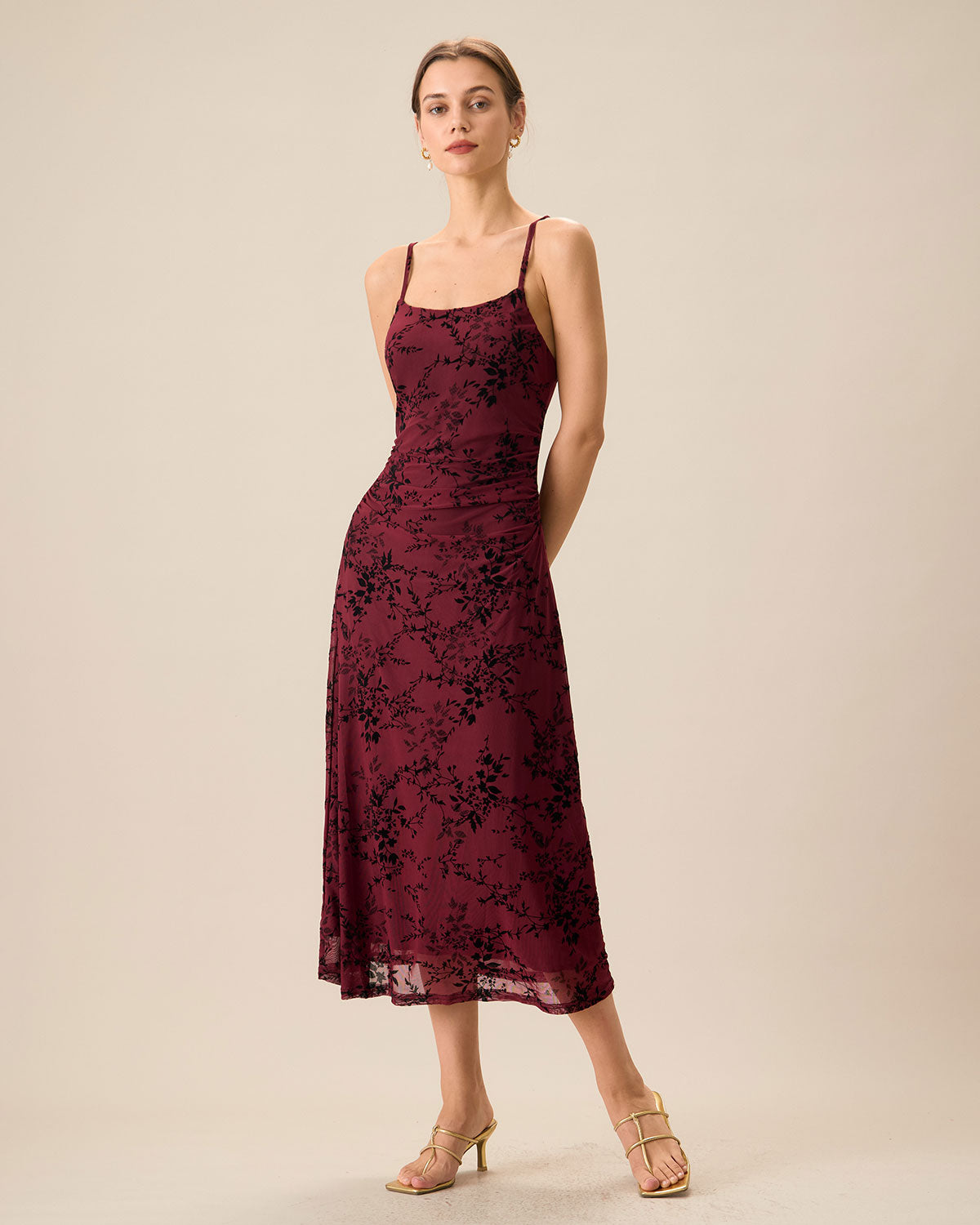 Kırmızı Çiçekli Bodycon Slip Midi Elbise (hırka dahildir)