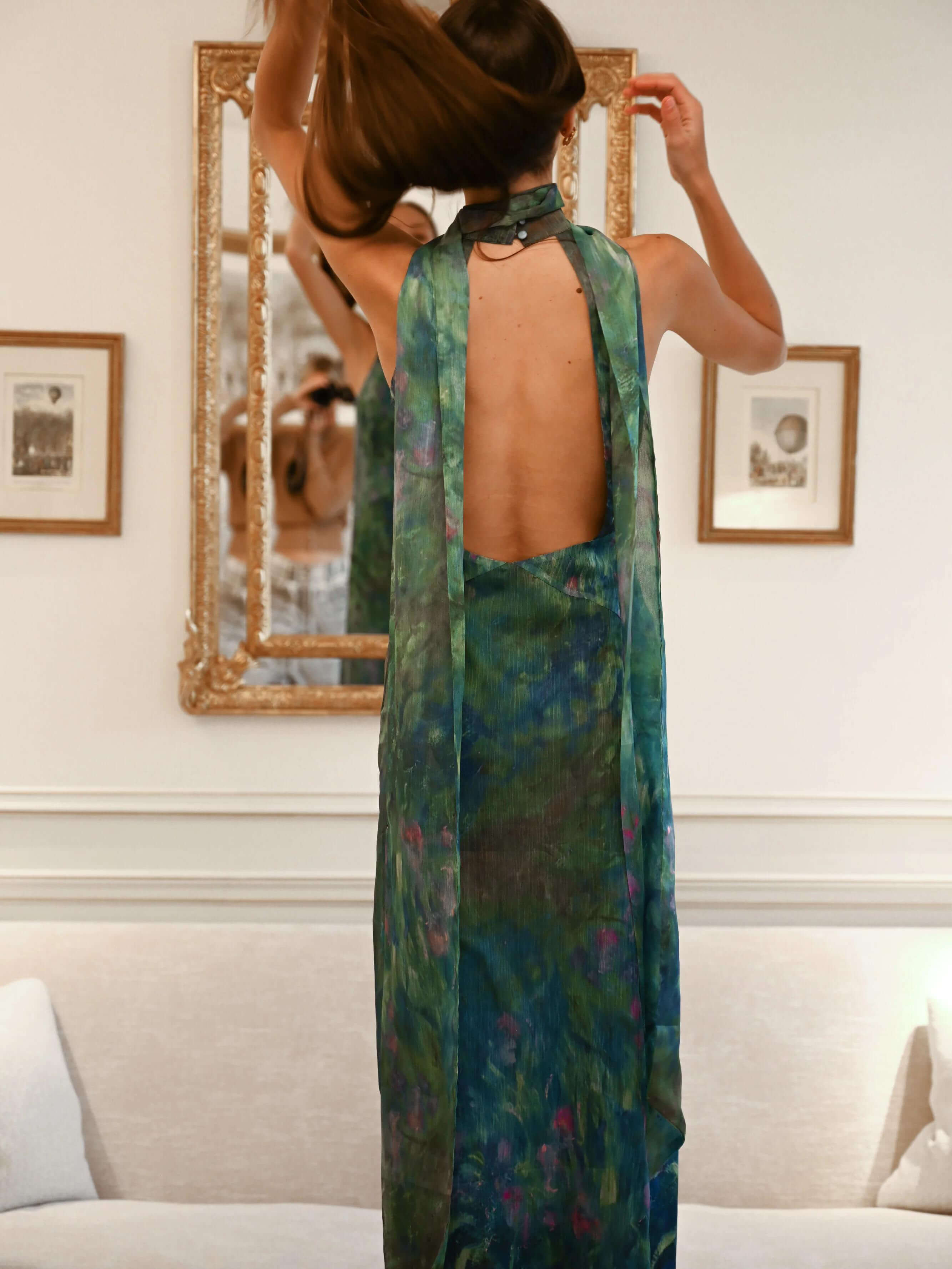Monet İris Desenli Maxi Elbise