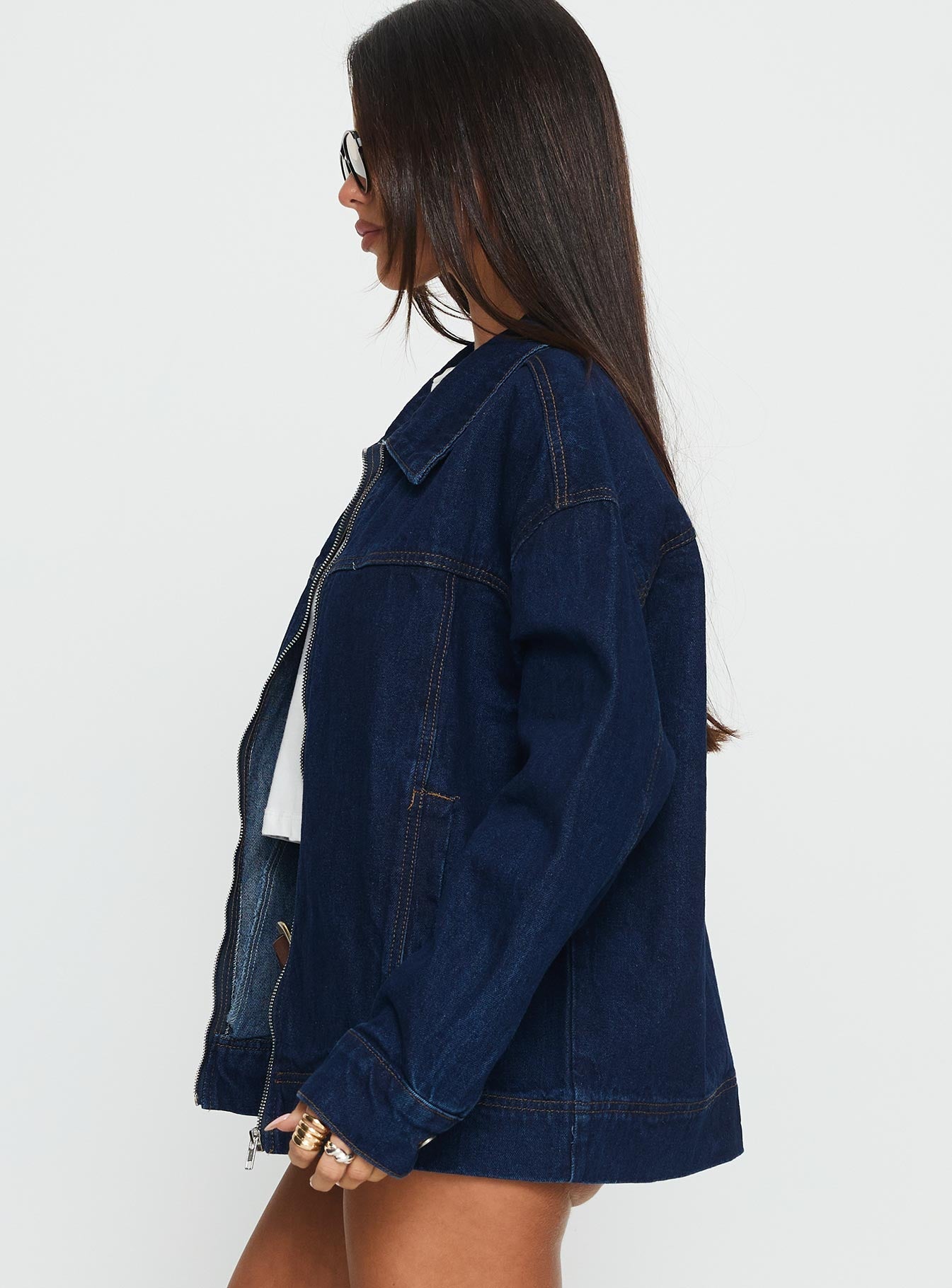 Koyu Yıkama Denim Bomber Ceket - Altıncı