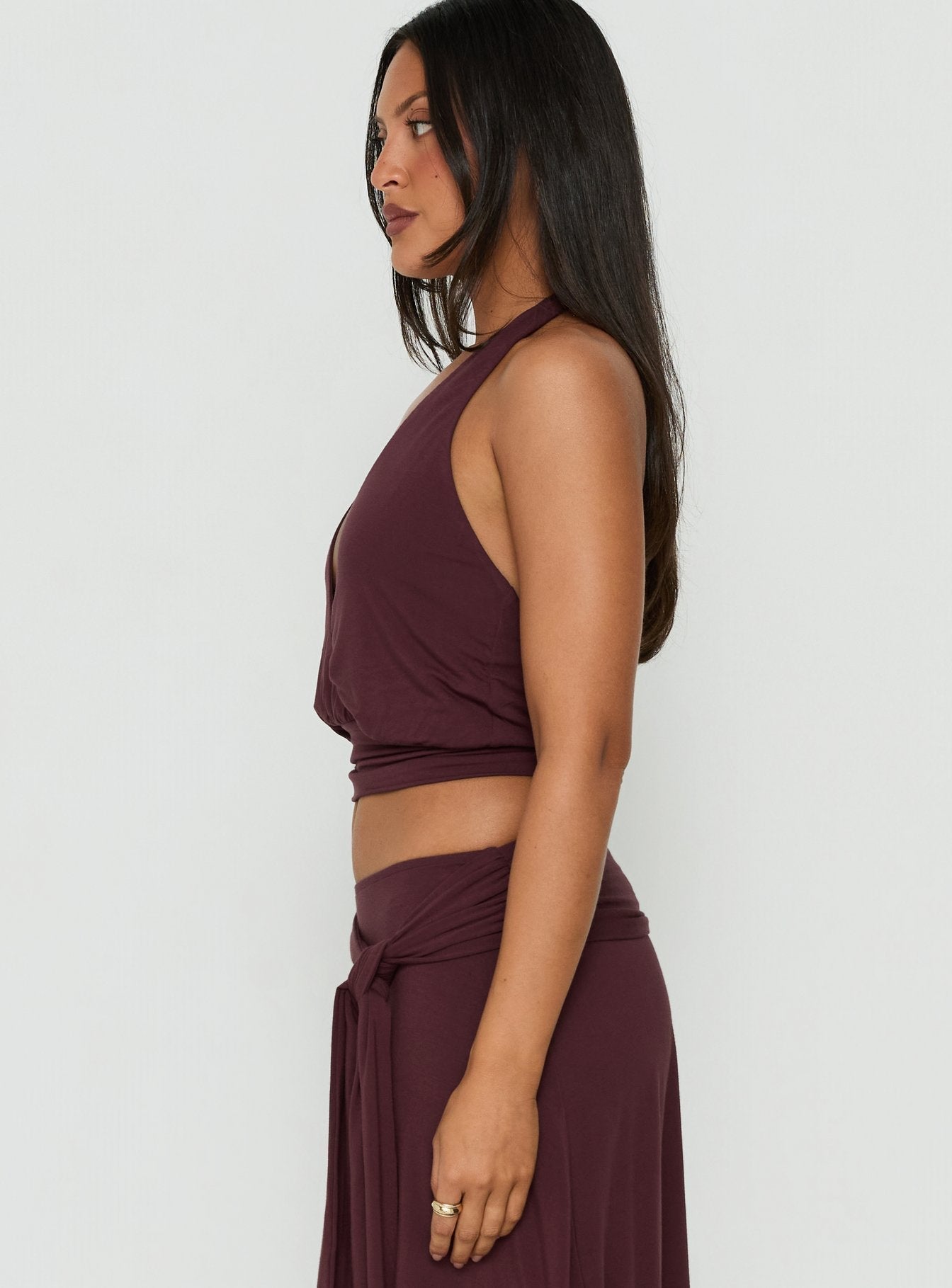 Arabele Koyu Mürdüm Anvelop Halter Crop Top