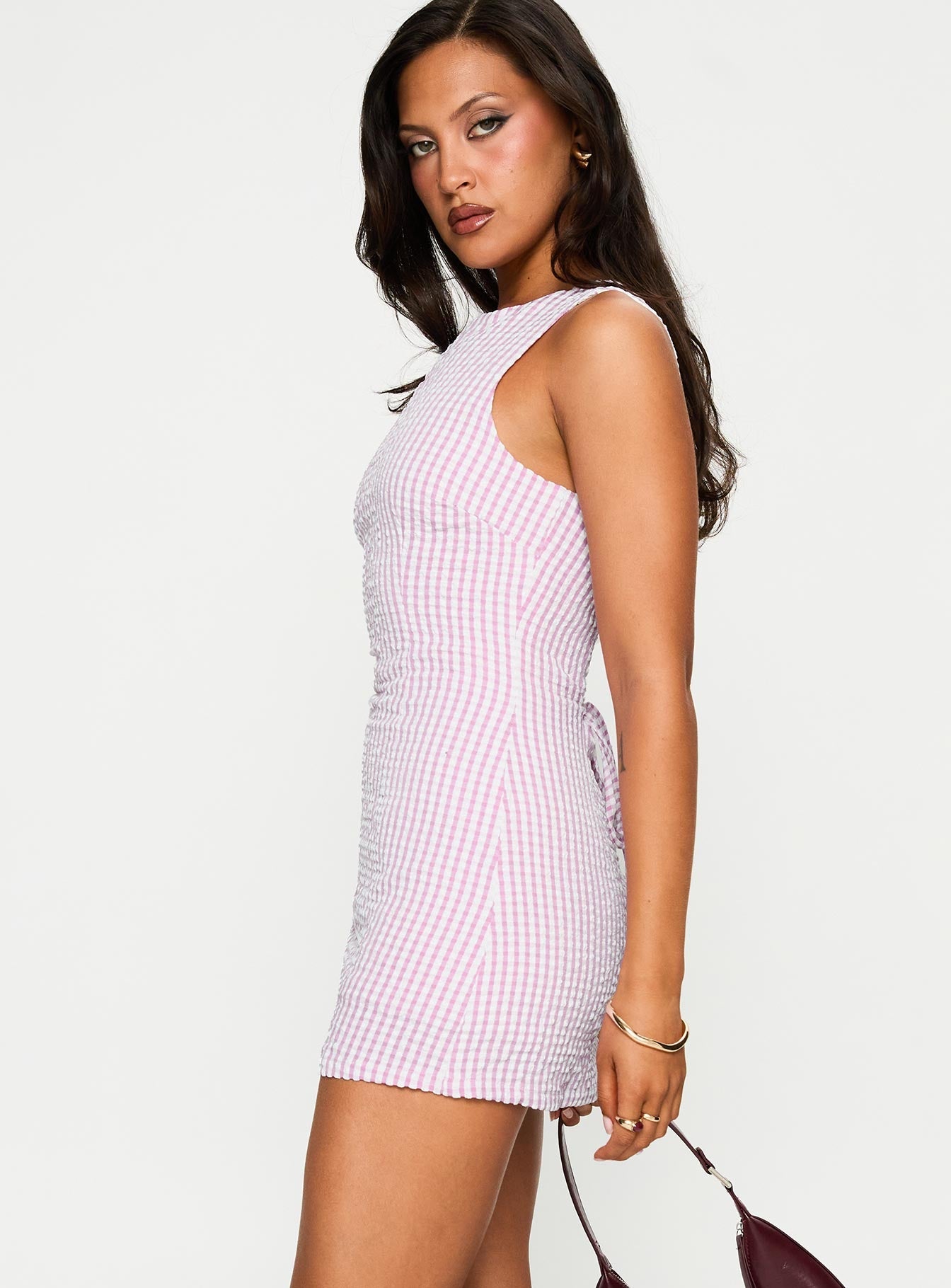 Yumiko Pembe Kareli Romper