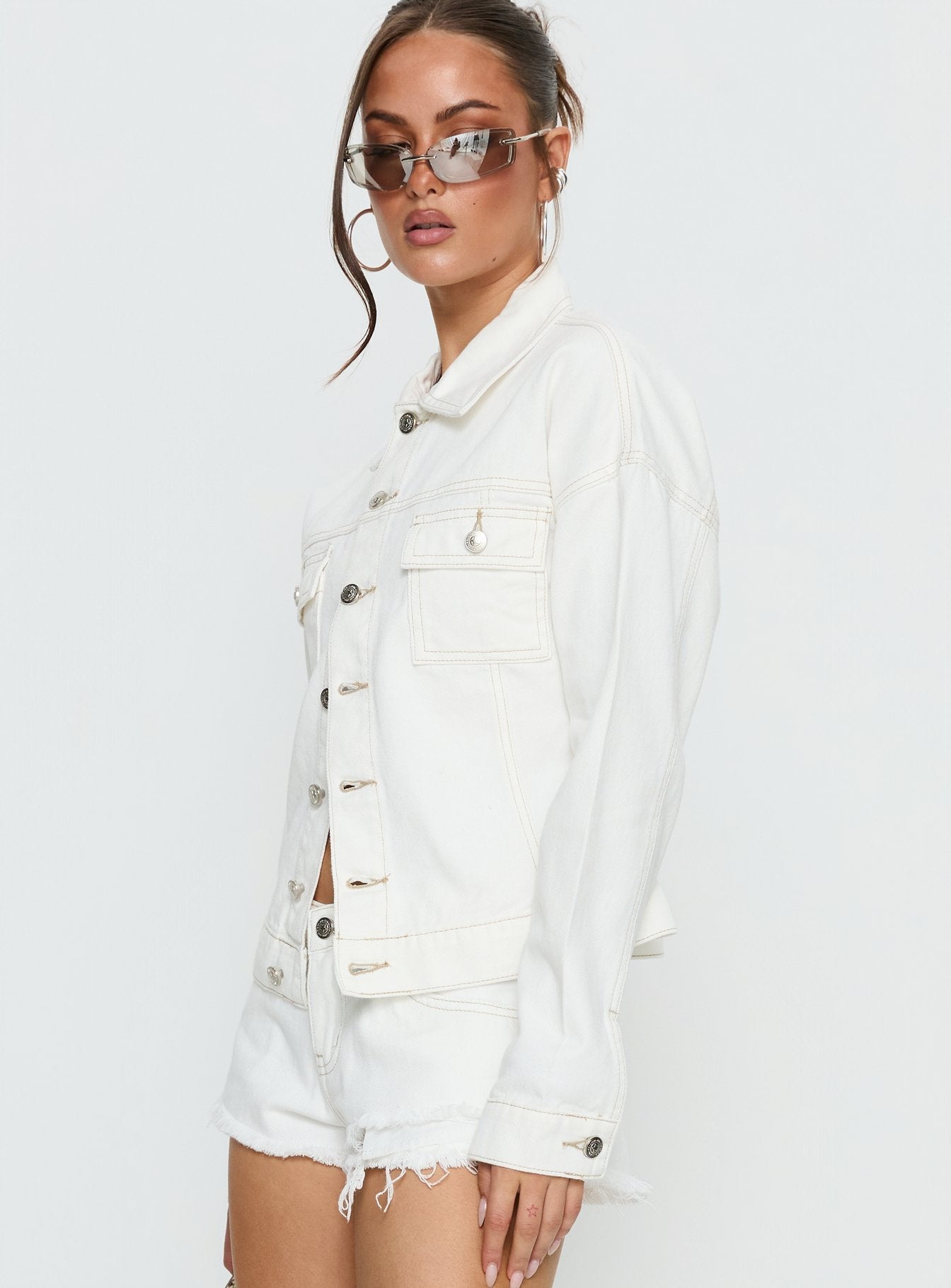 Caresse Beyaz Kemerli Denim Ceket