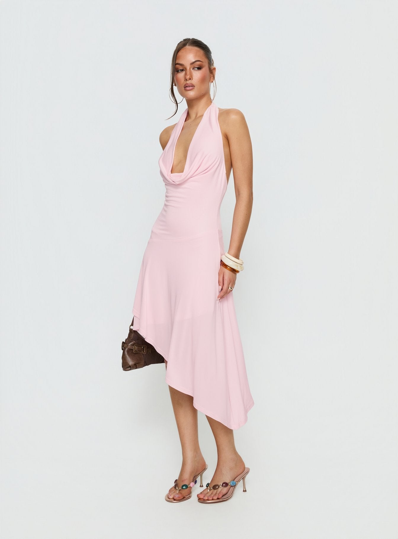 Yesina Pembe Midi Elbise
