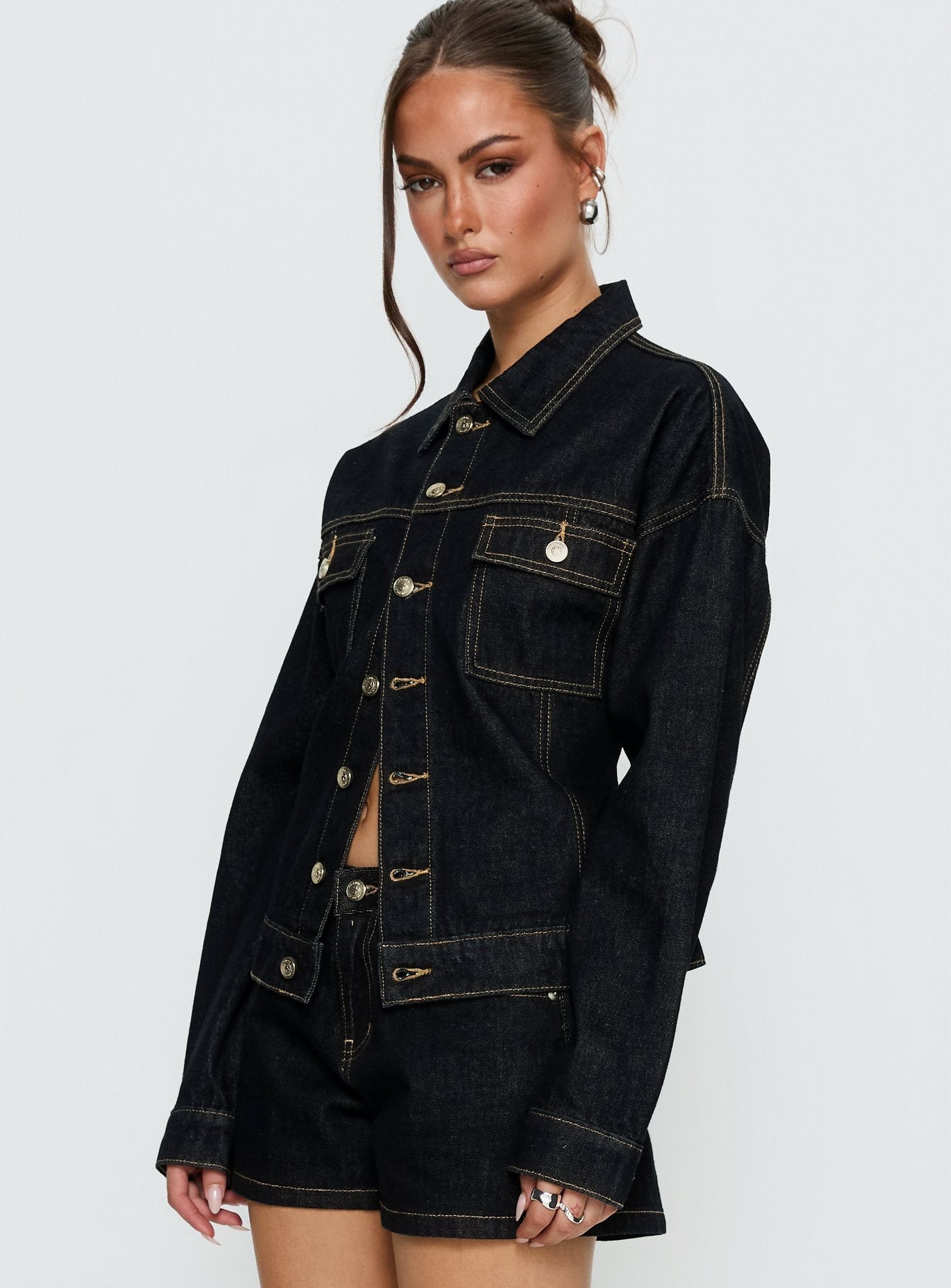 Caresse Ham Denim Bel Bağlamalı Kot Ceket