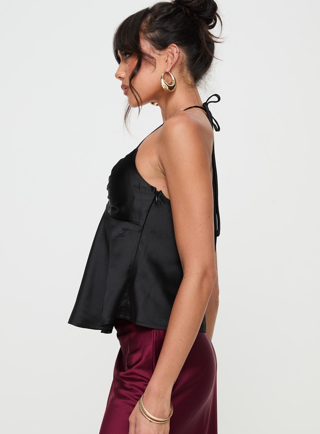 Siyah Saten Halter Üst