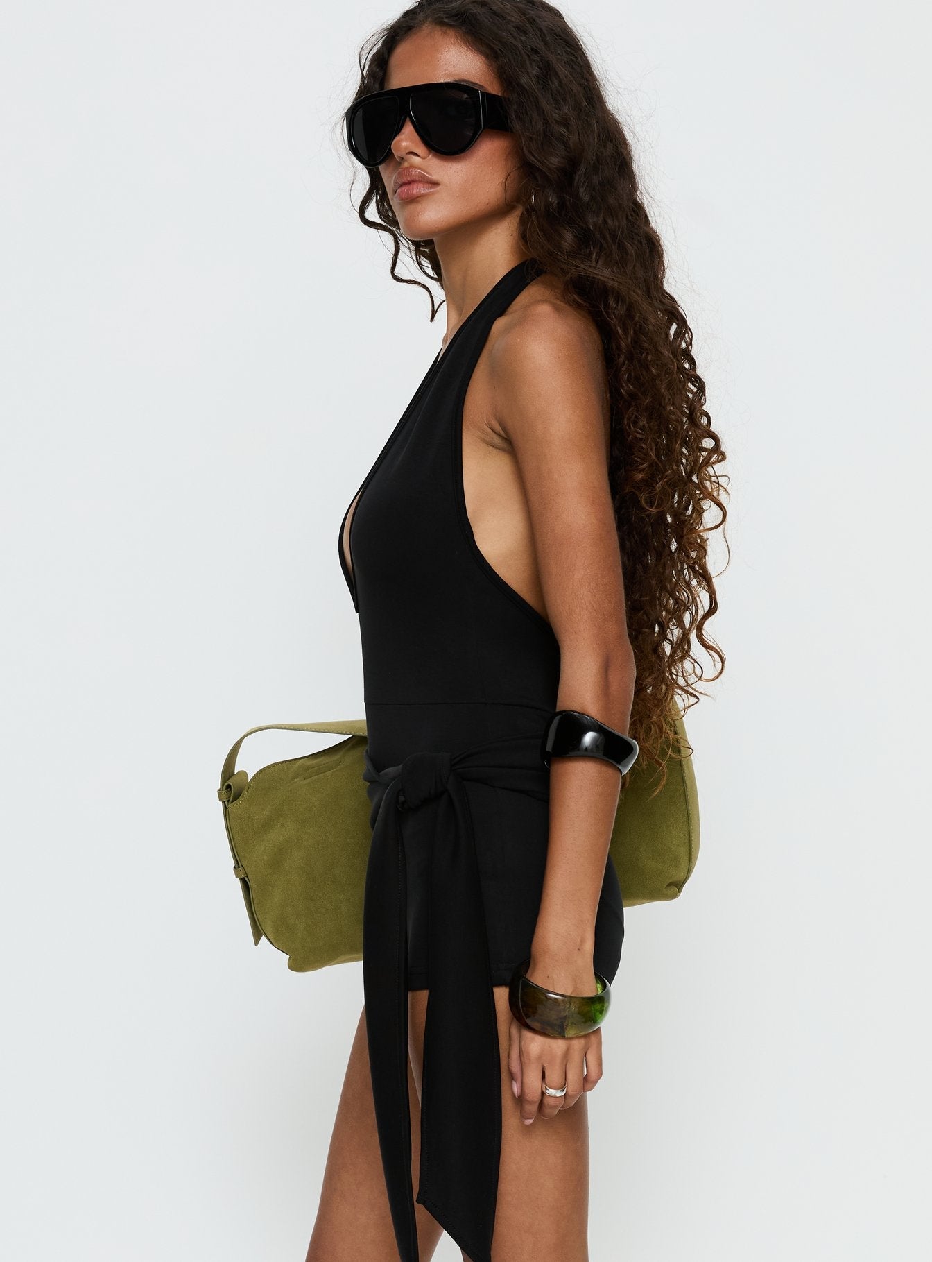 Relina Siyah Derin V Yaka Halter Tulum