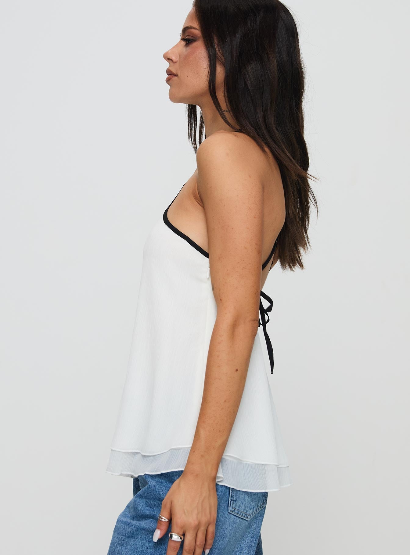 Rafaella Krem Kontrast Biyeli Halter Top