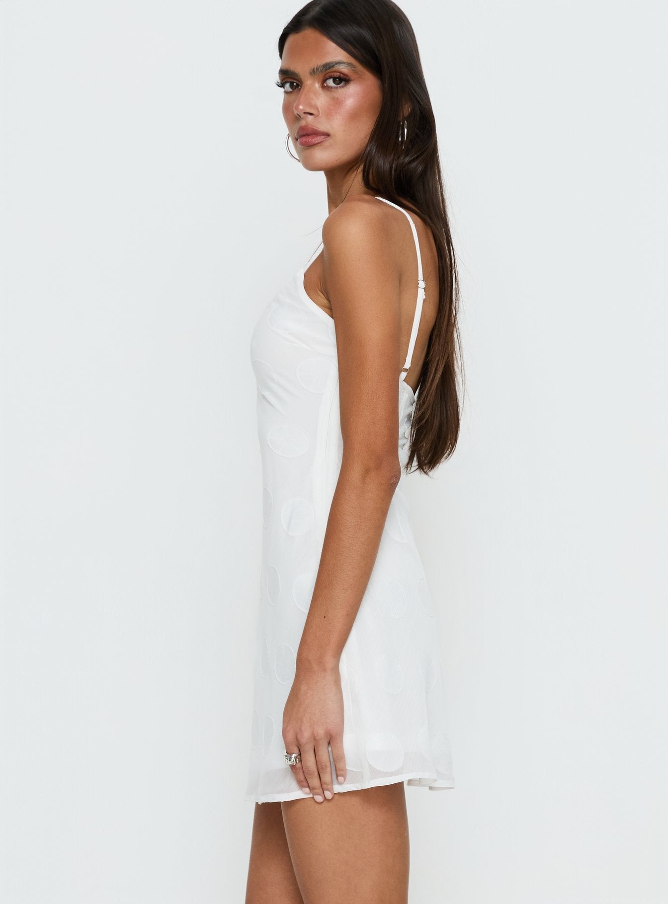 Puantiye Desenli Lissie Mini Elbise - Beyaz