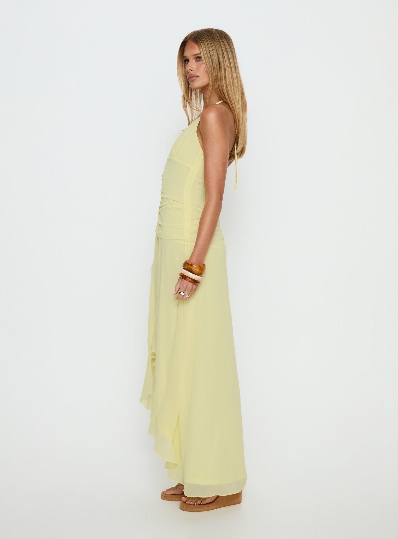 Roxine Sarı Asimetrik Halter Maxi Elbise