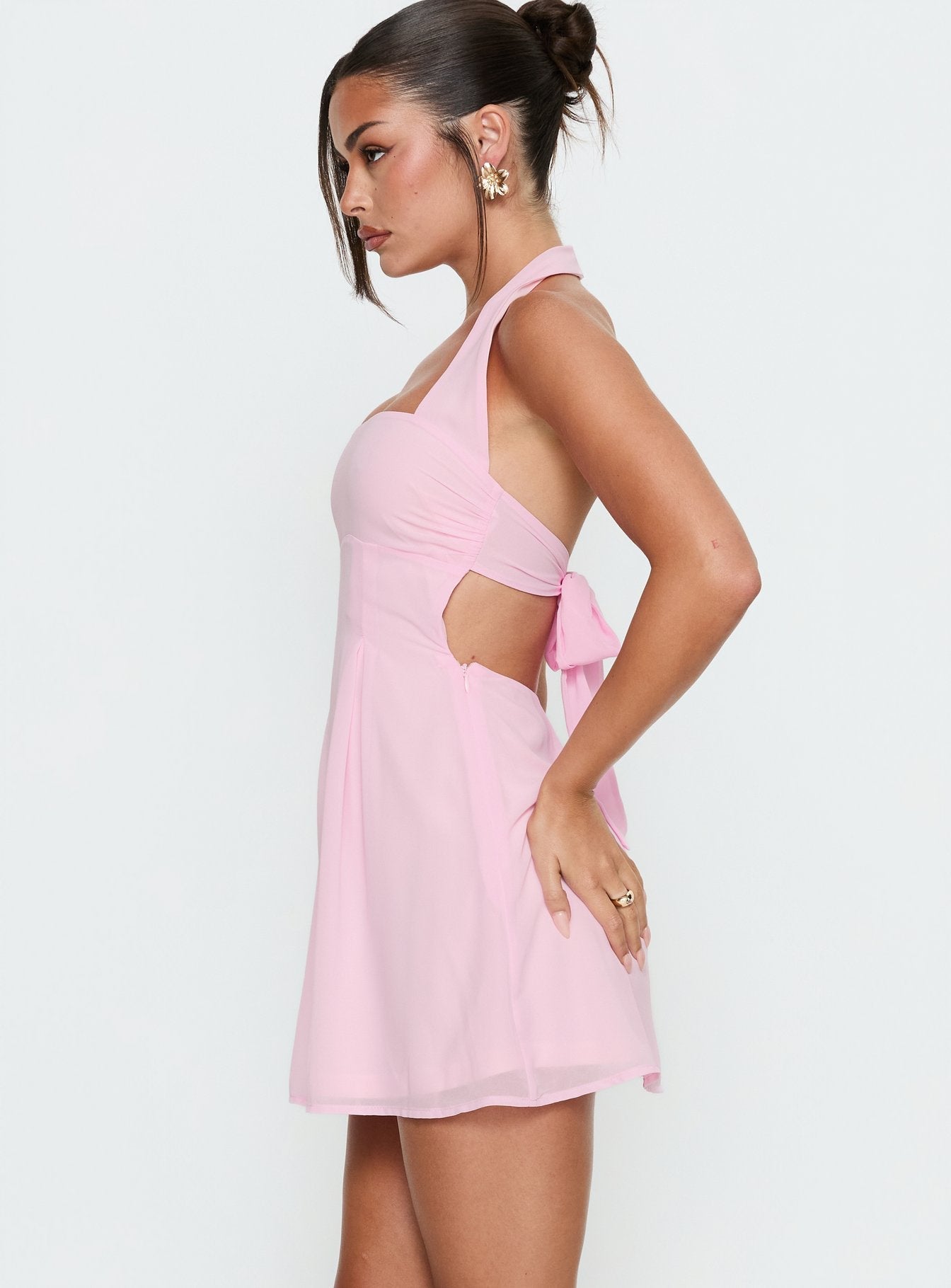 Rosamie Yumuşak Pembe Halter Mini Elbise