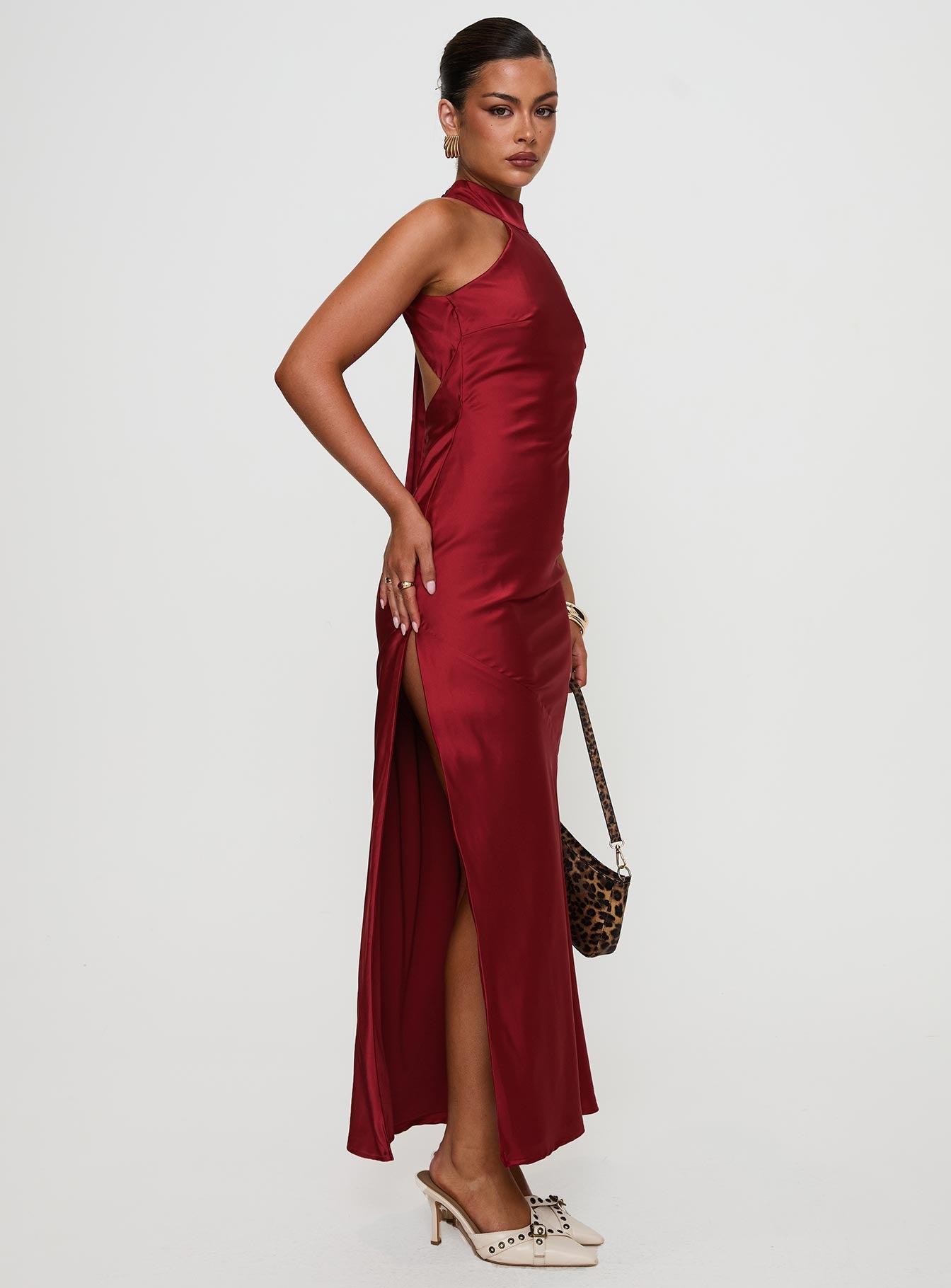 Bordo Mordecai Halter Maxi Elbise