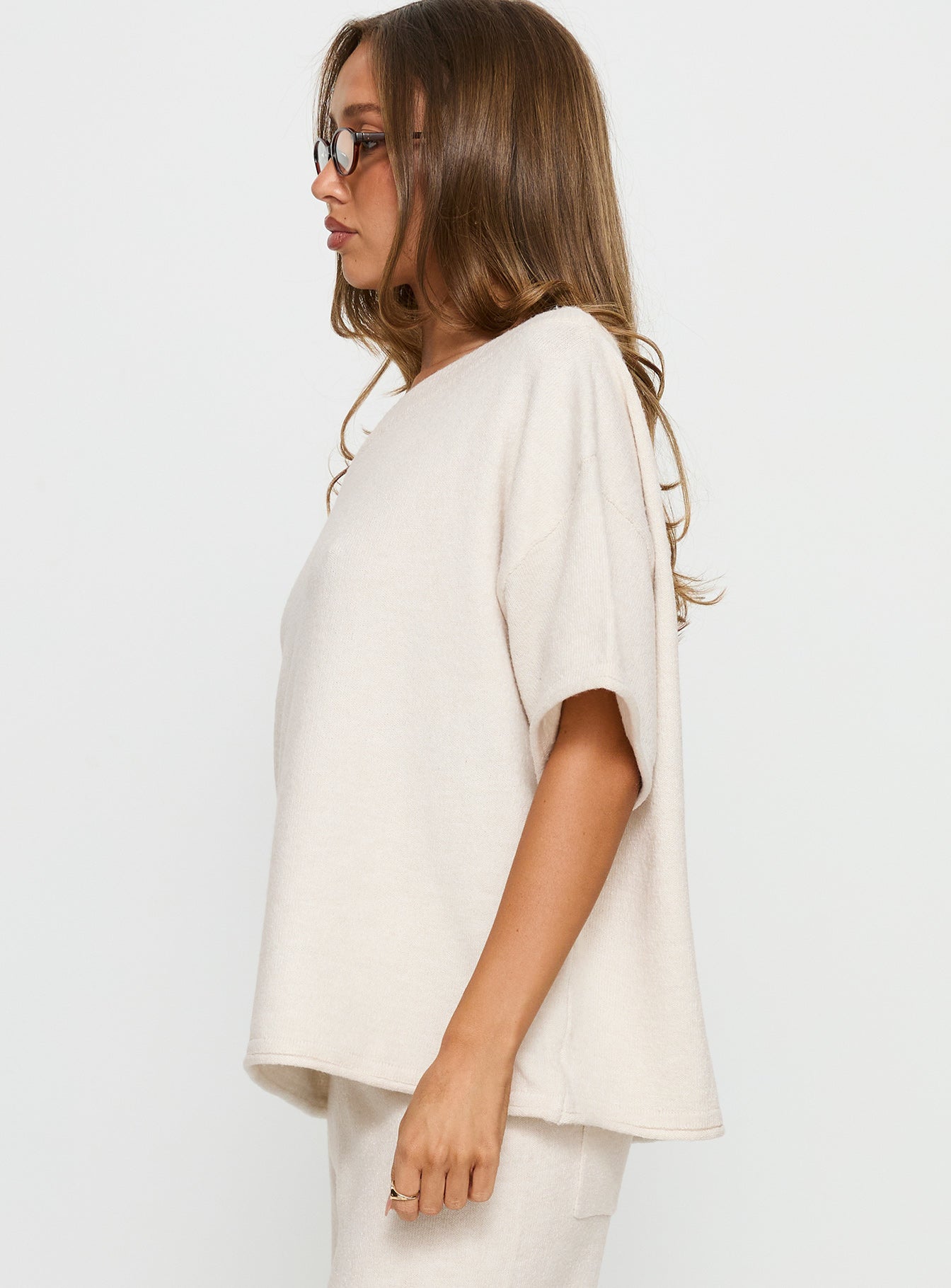 Yırtmaçlı Oversize Triko Bluz - Yulaf