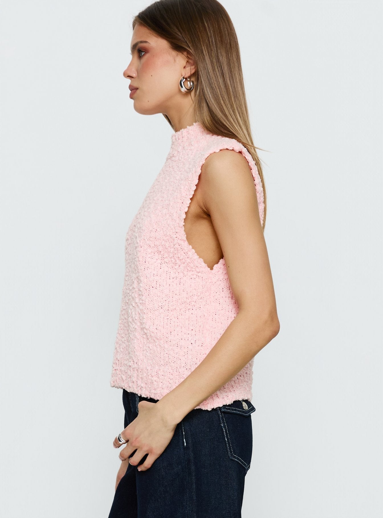 Lanette Yüksek Yaka Kolsuz Yumuşak Pembe Bluz