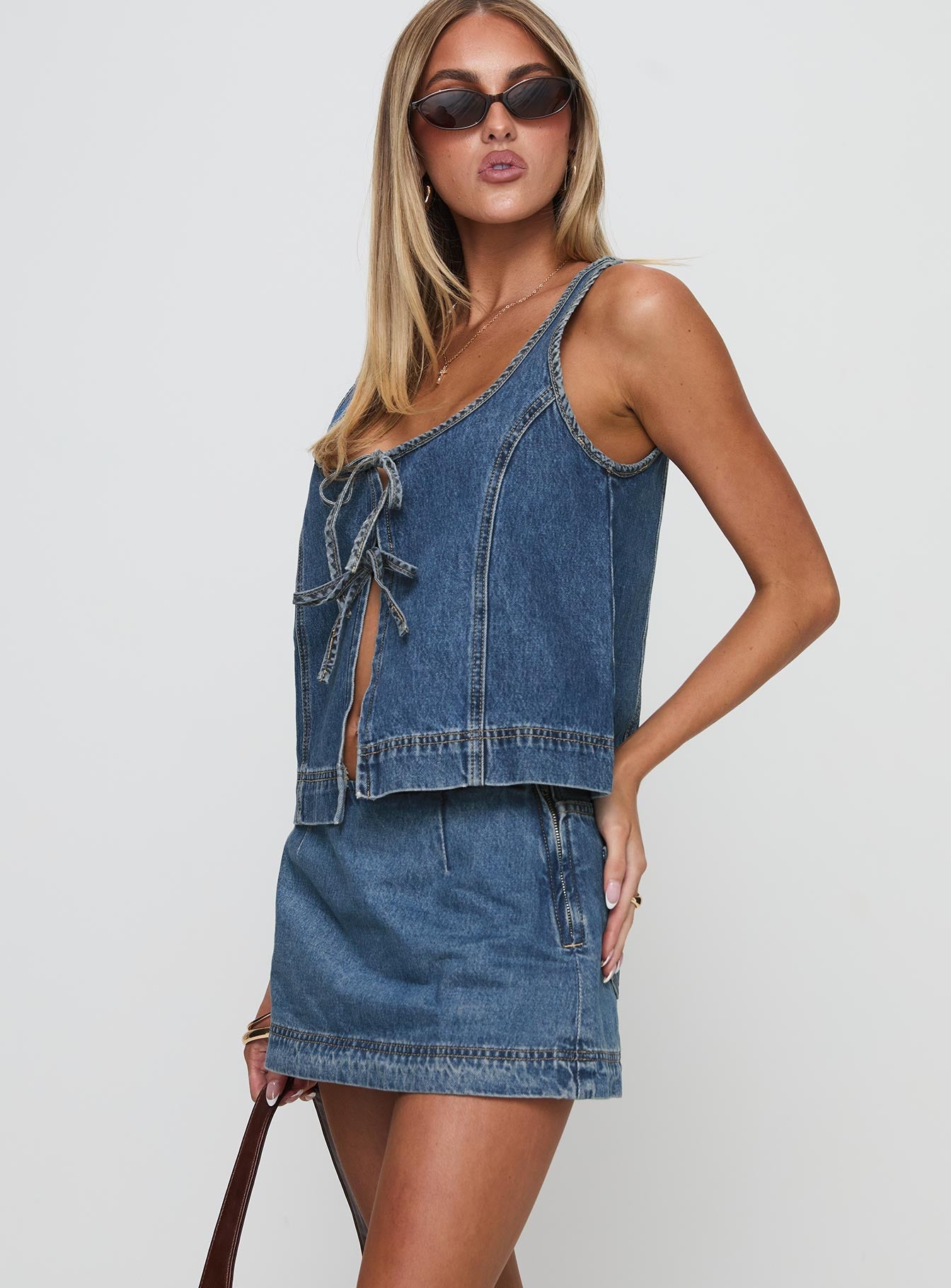 Stefenie Orta Yıkama Denim Şort Etek - Küçük Beden