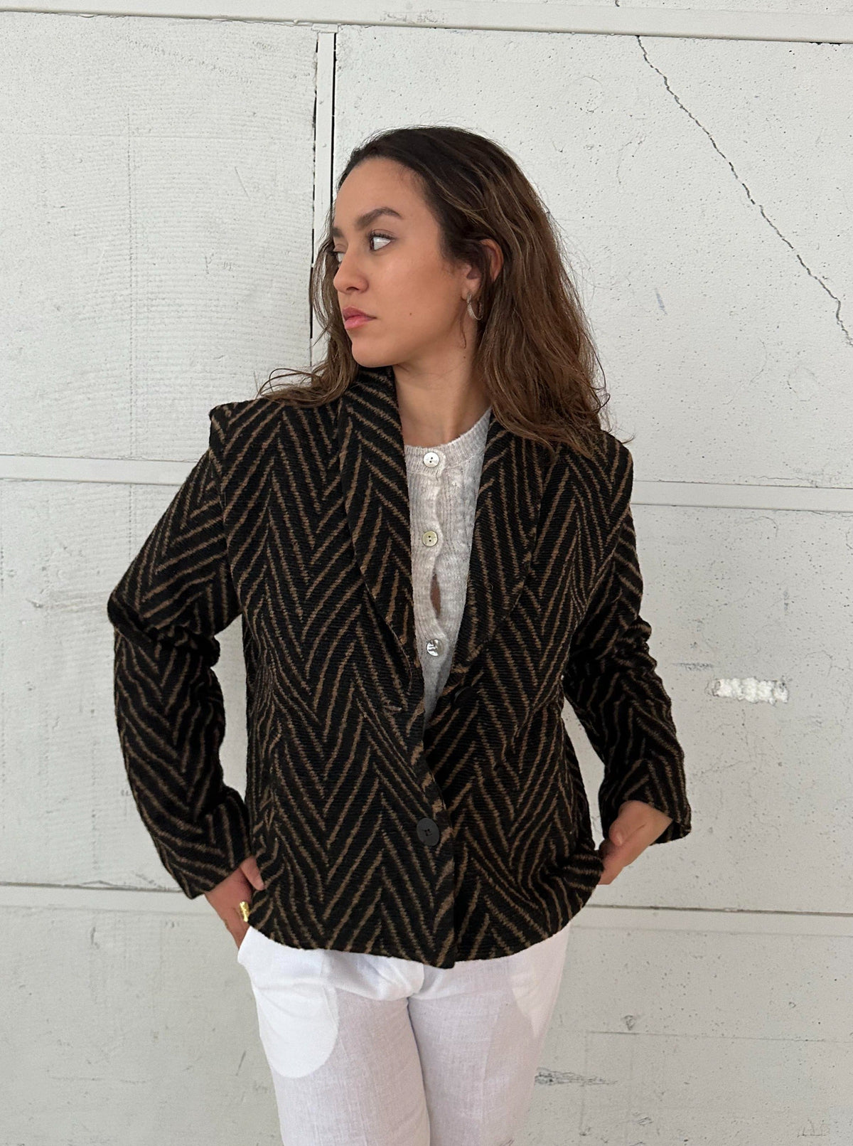 Astoria Blazer Ceket - Siyah-Bej
