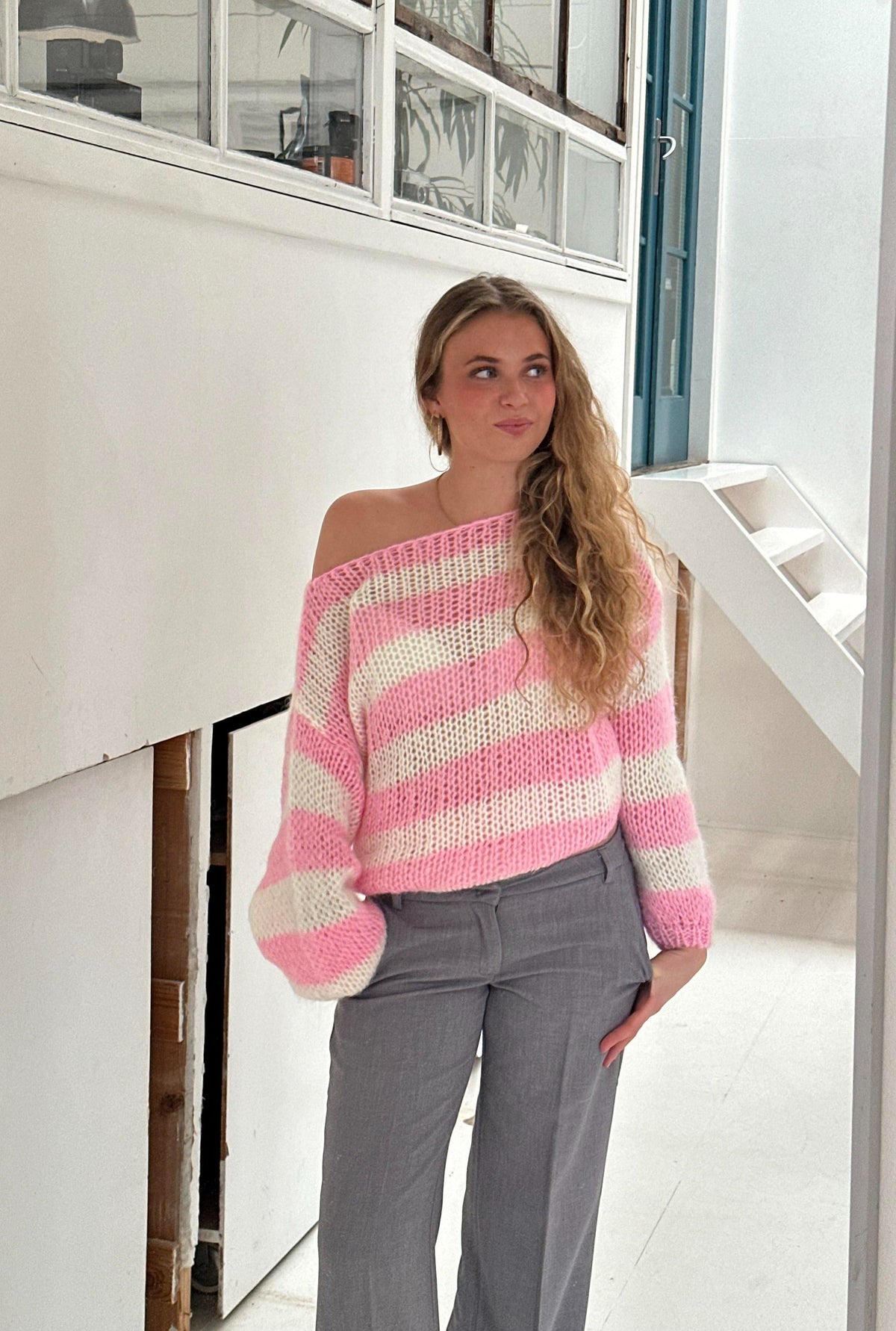 Anna Olympia Pembe Oversize Triko Kazak