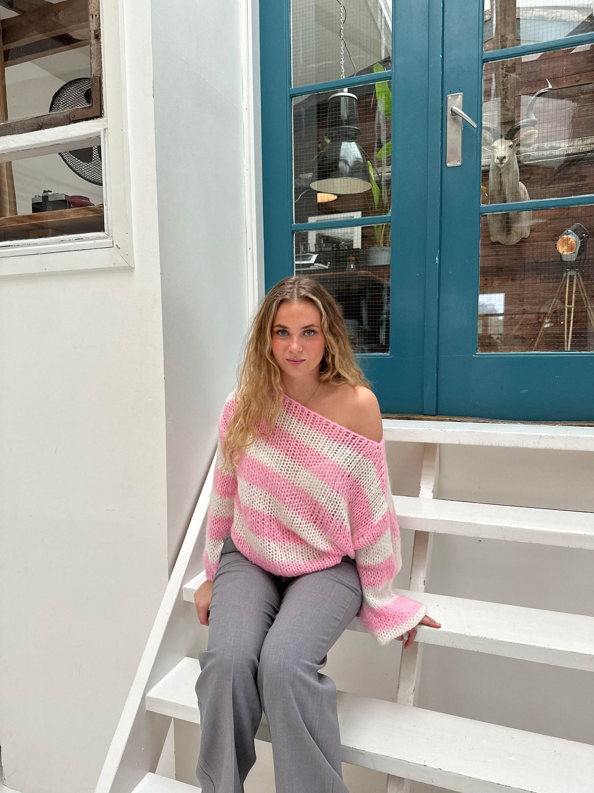 Anna Olympia Pembe Oversize Triko Kazak
