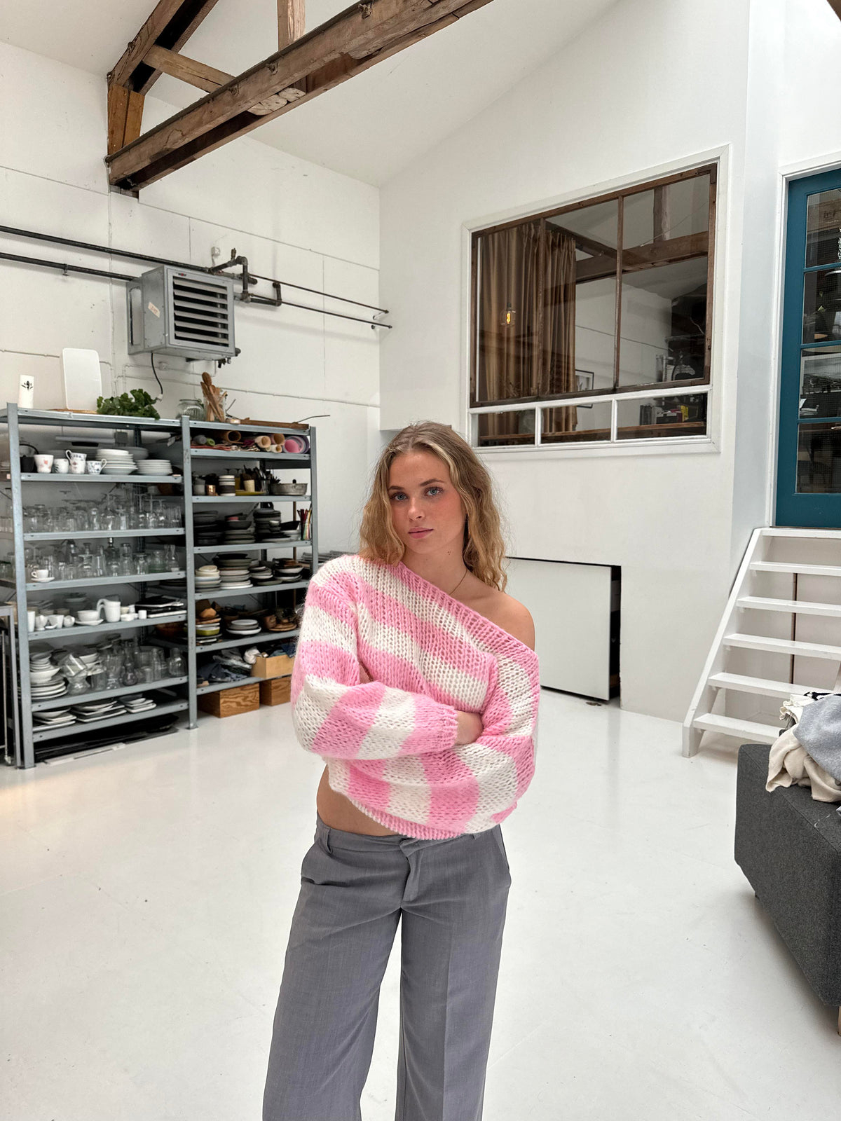 Anna Olympia Pembe Oversize Triko Kazak
