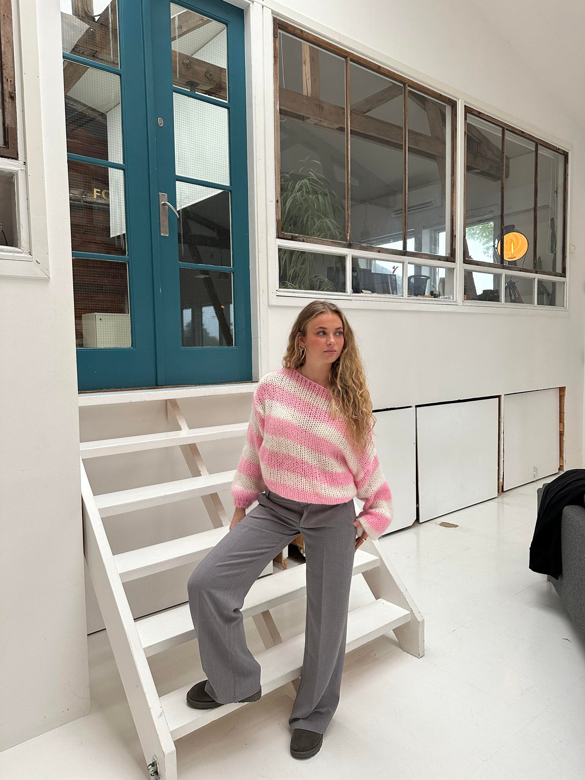 Anna Olympia Pembe Oversize Triko Kazak