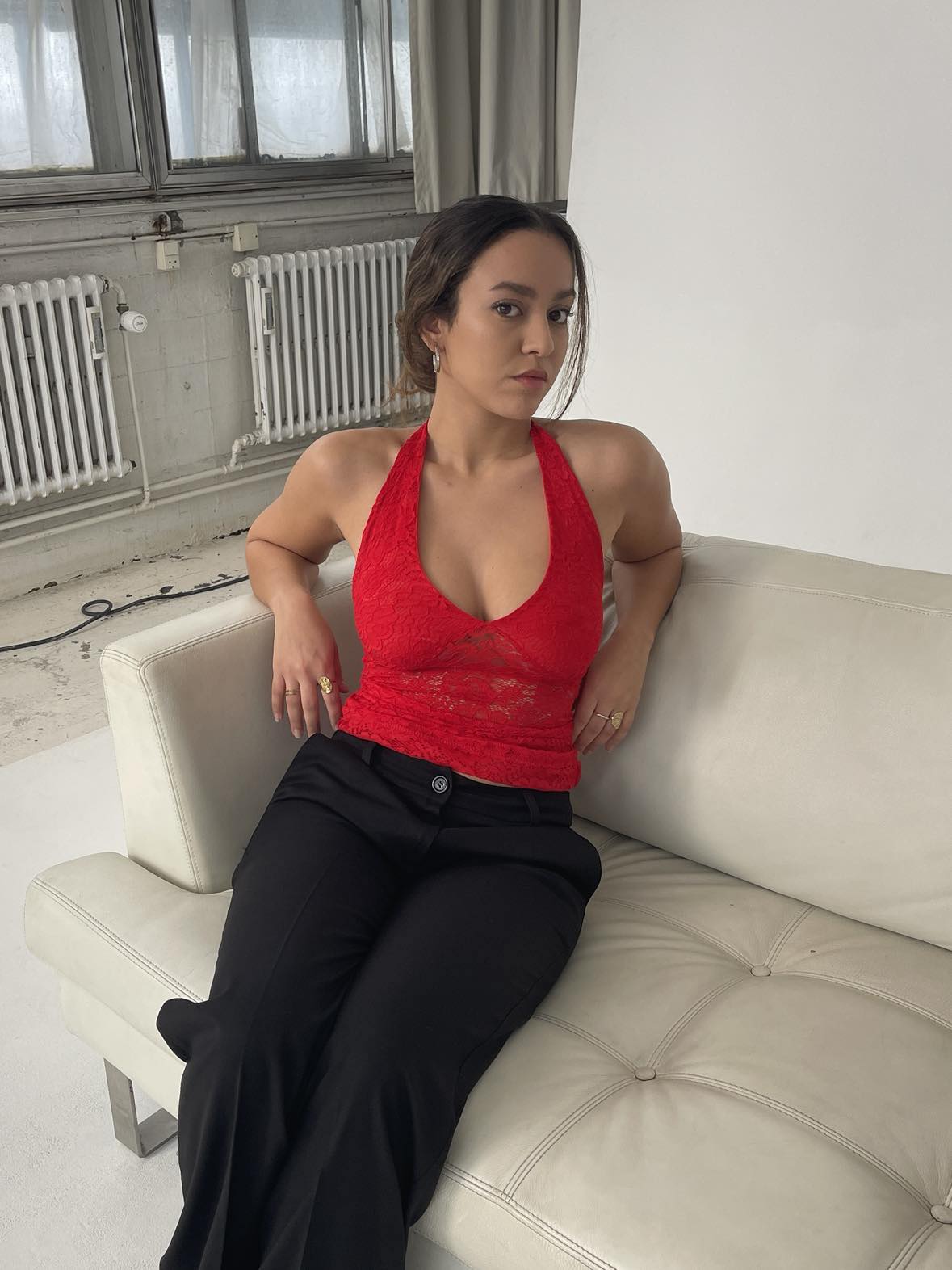 Amabel Kırmızı Dantel Bluz