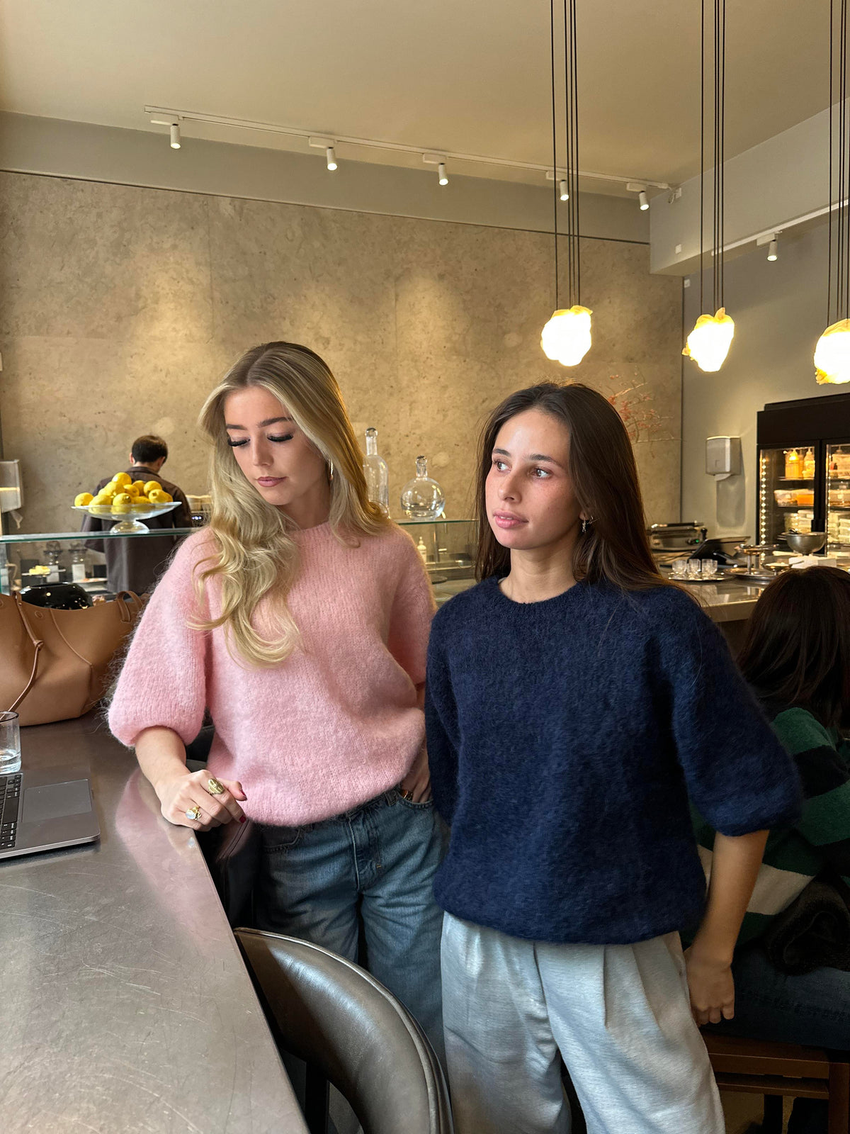 Elise Açık Pembe Moher Karışımlı Kısa Kollu Triko Üst