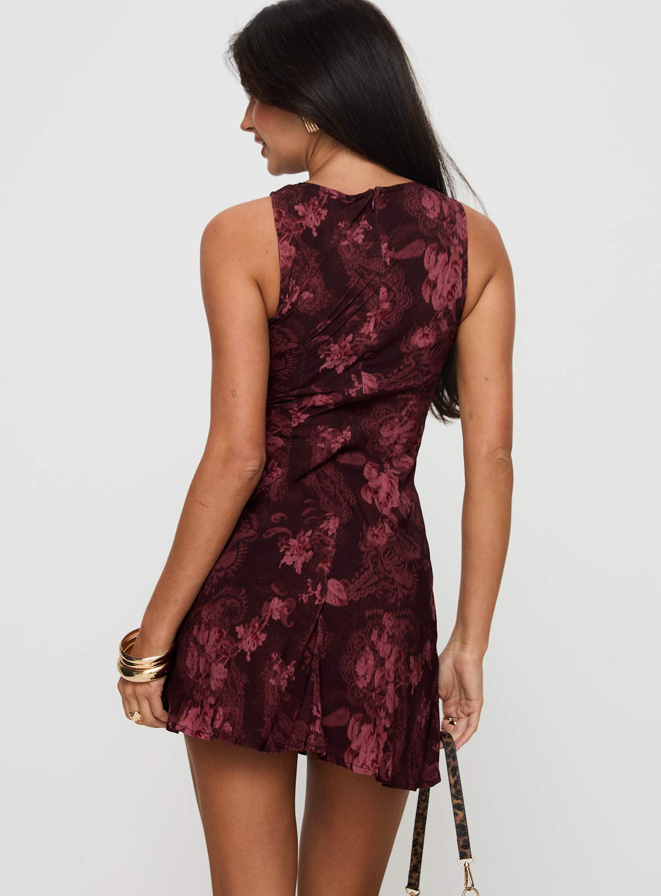 Bordo Paisley Desenli Vivre Mini Elbise