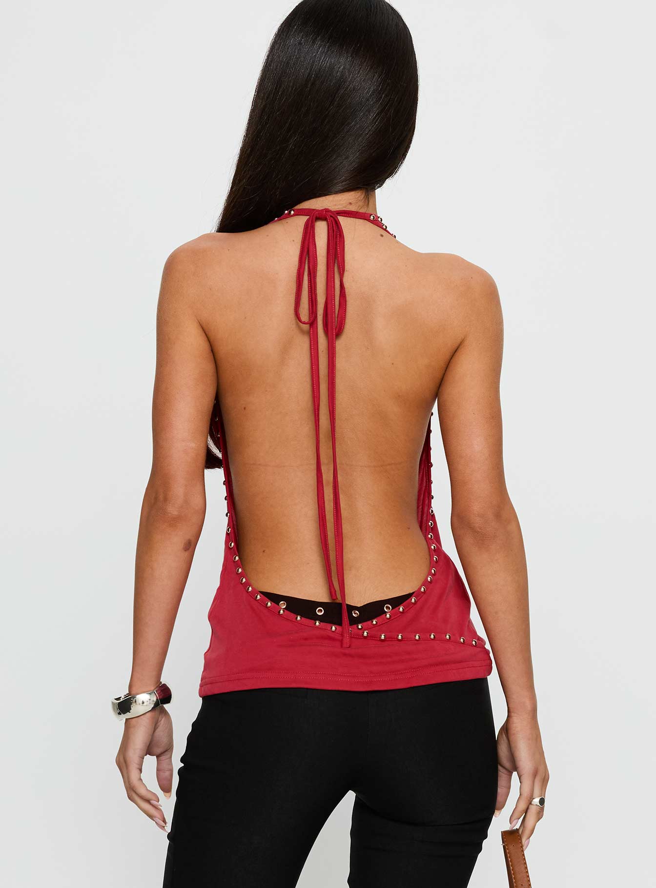 Khoda Taşlı Halter Üst - Bordo