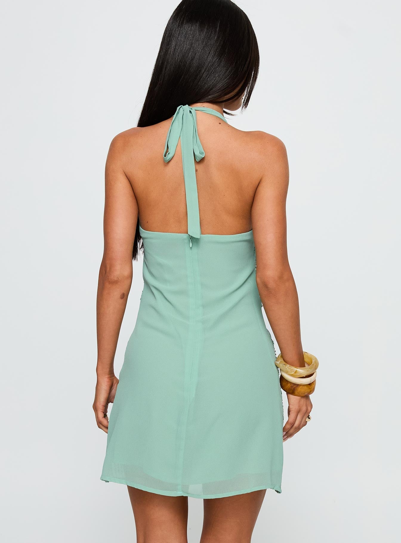 Telenova Yeşil Mini Halter Elbise