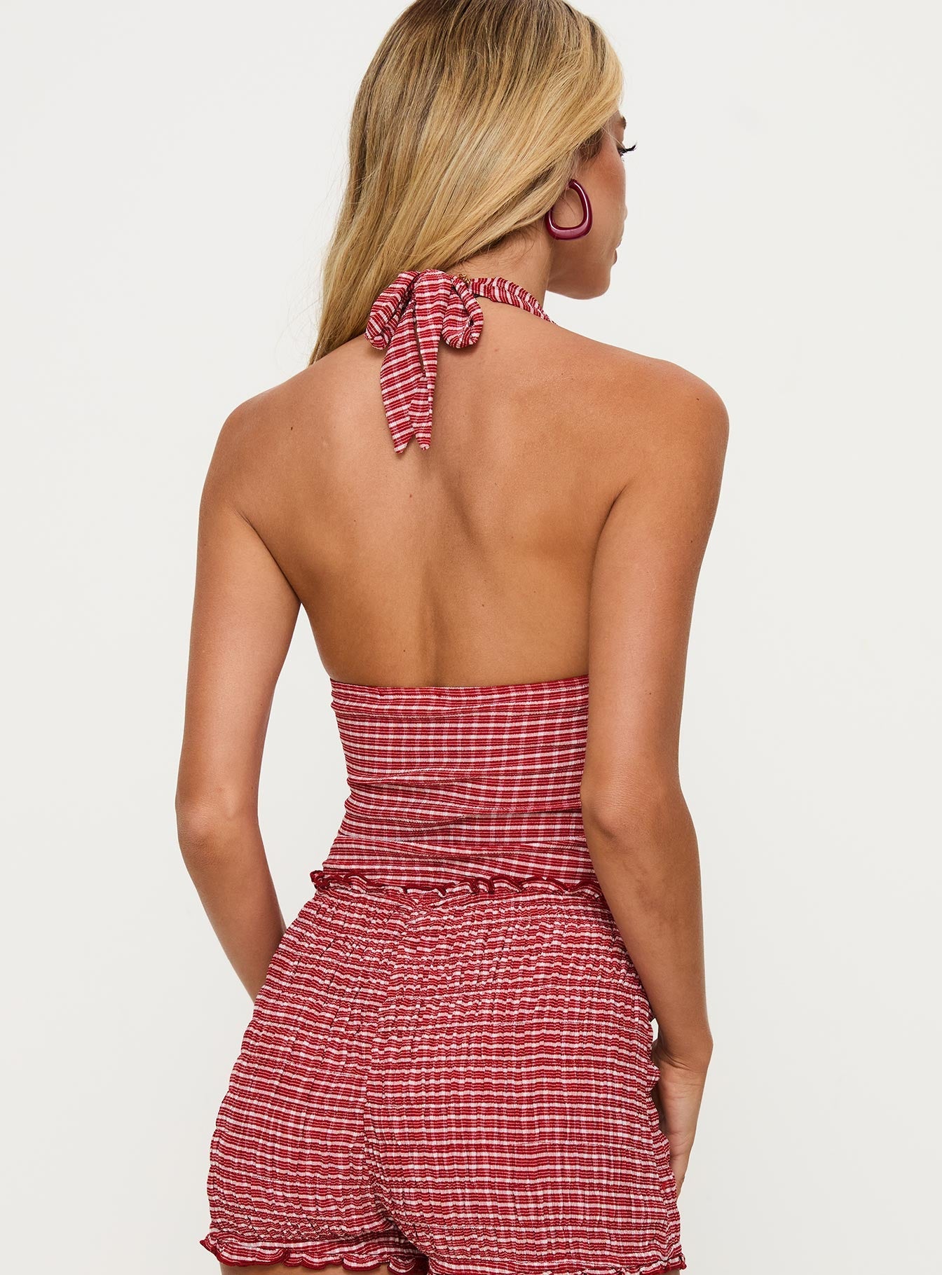 Kırmızı Gingham Halter Üst