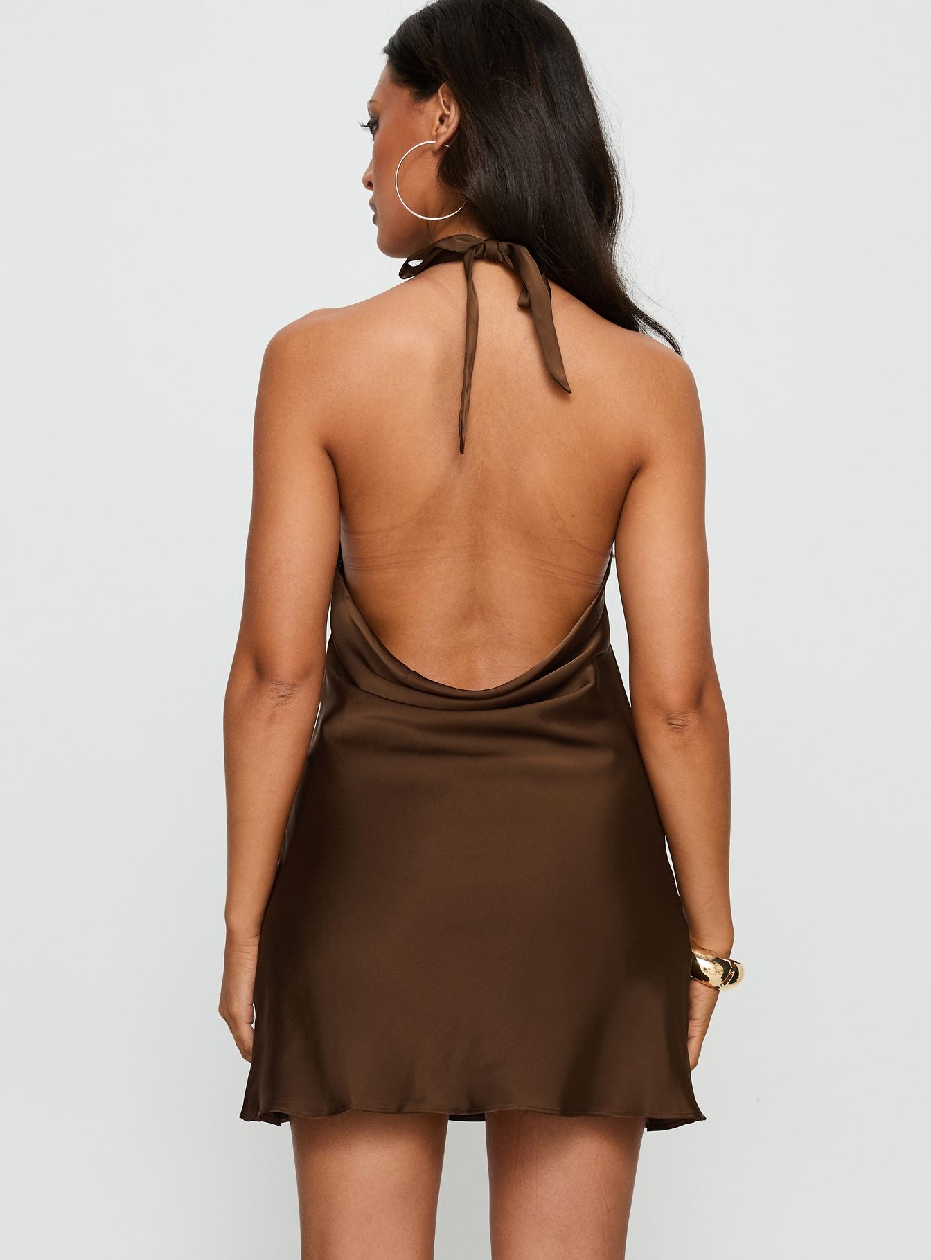 Halter Yaka Mini Elbise - Çikolata