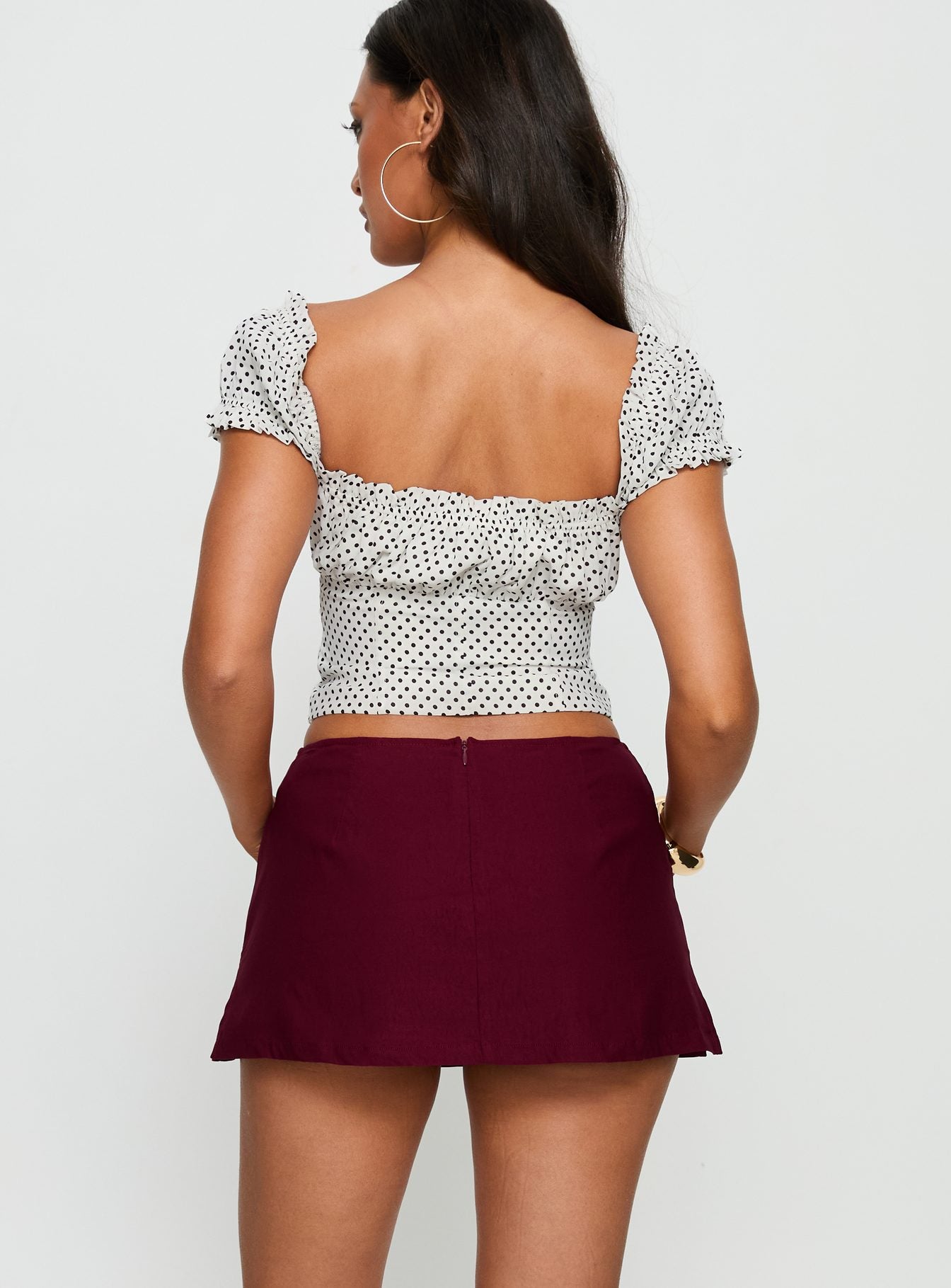 Bordo Yırtmaçlı Mini Şort Etek