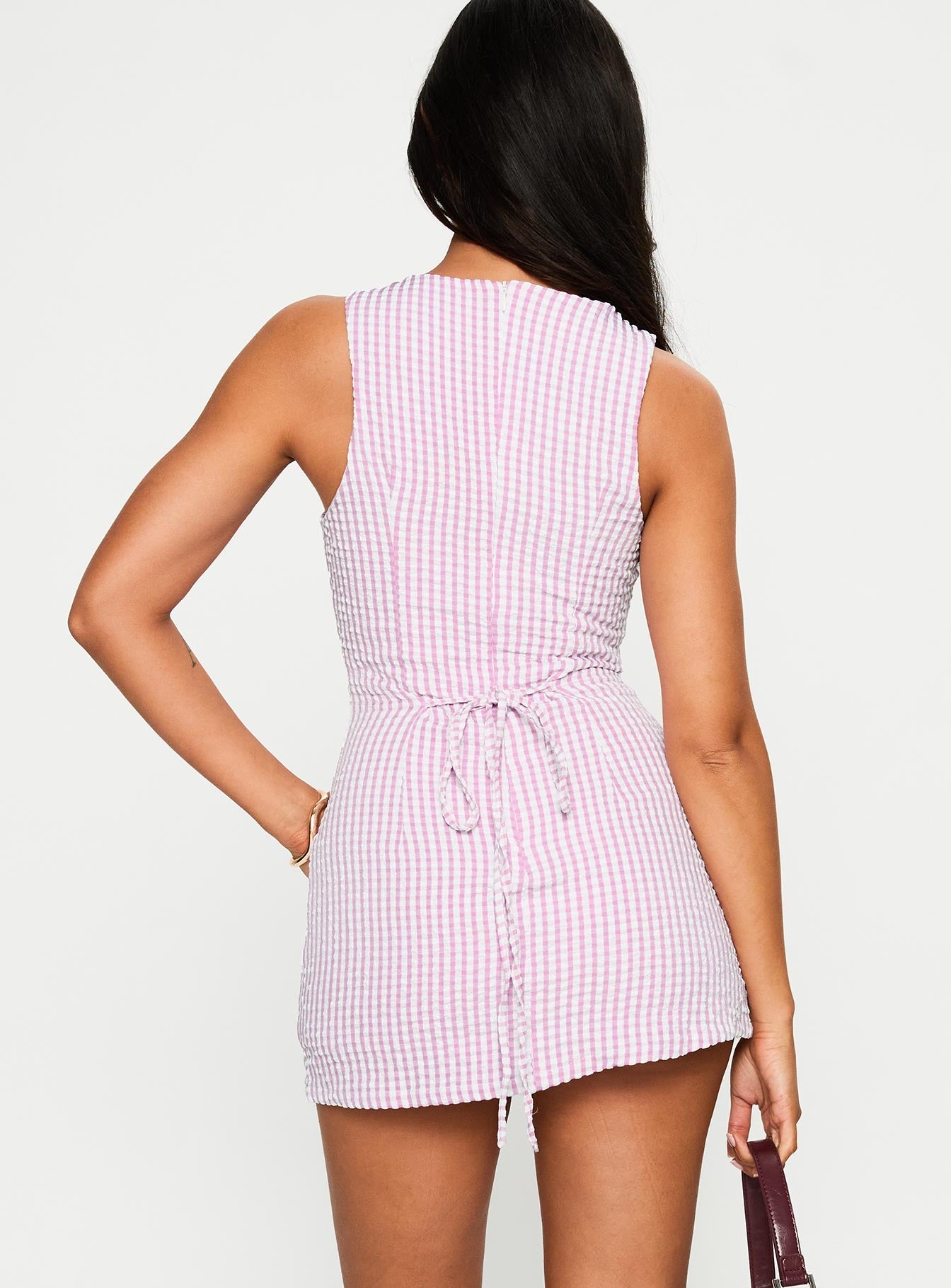 Yumiko Pembe Kareli Romper