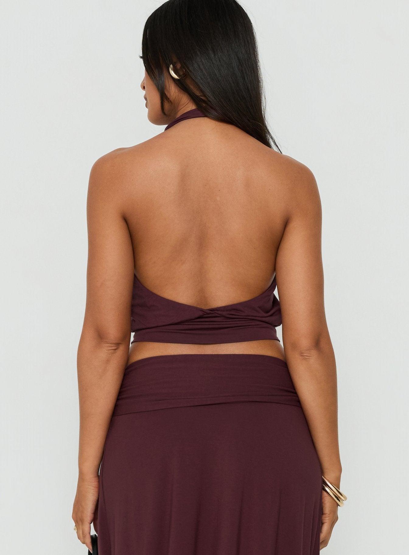 Arabele Koyu Mürdüm Anvelop Halter Crop Top