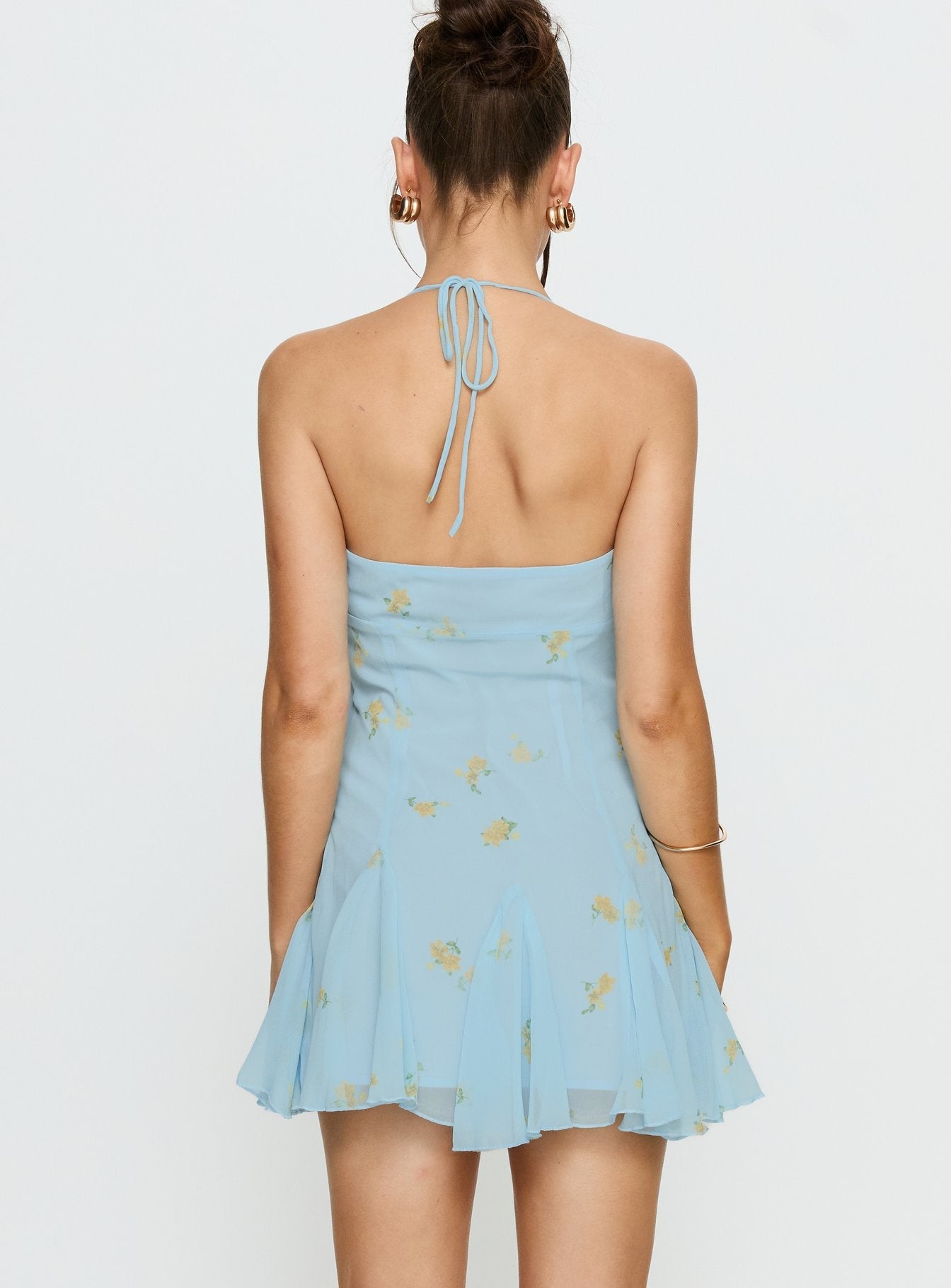 Delamere Pastel Mavi Çiçekli Mini Elbise