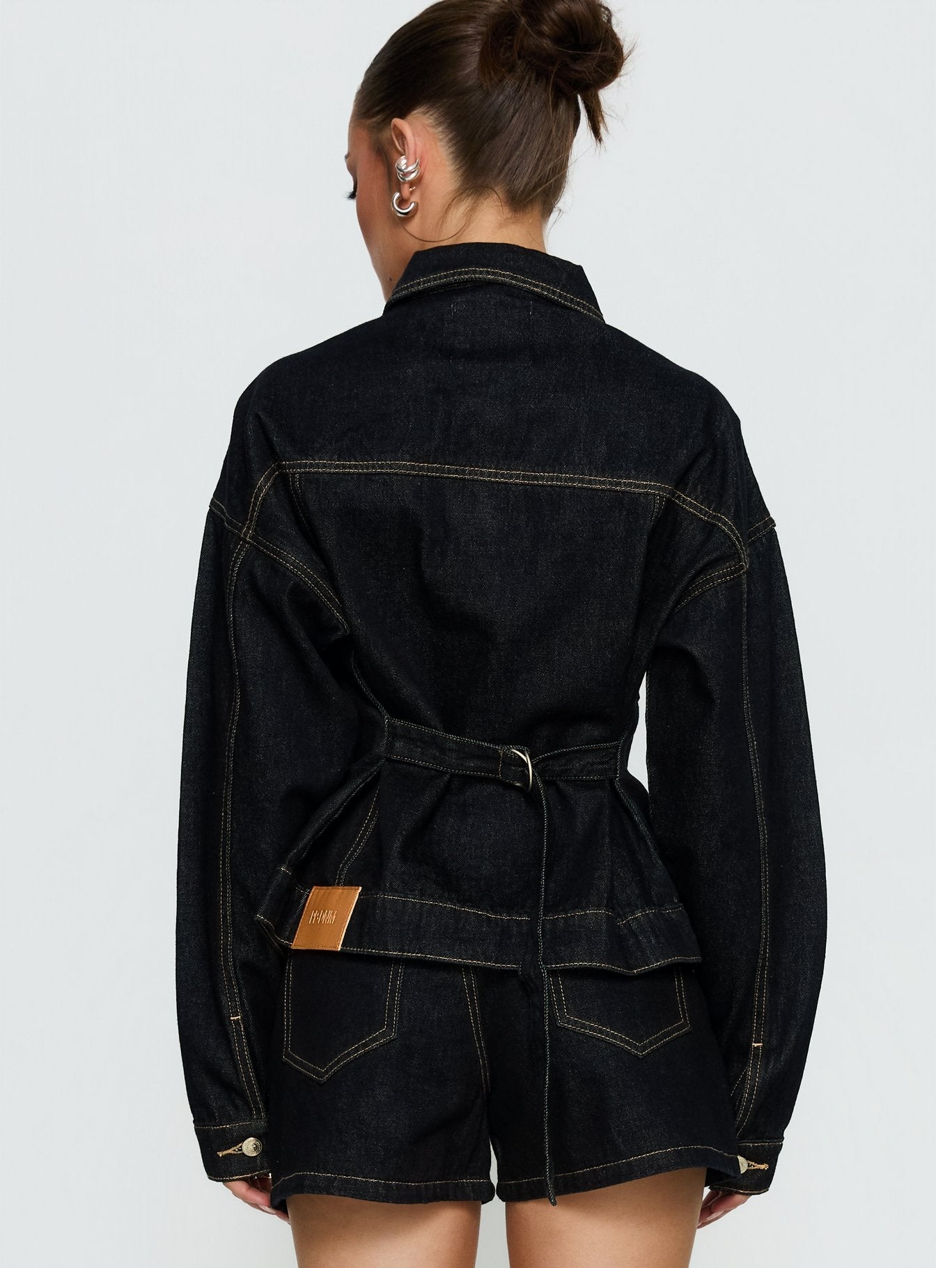 Caresse Ham Denim Bel Bağlamalı Kot Ceket