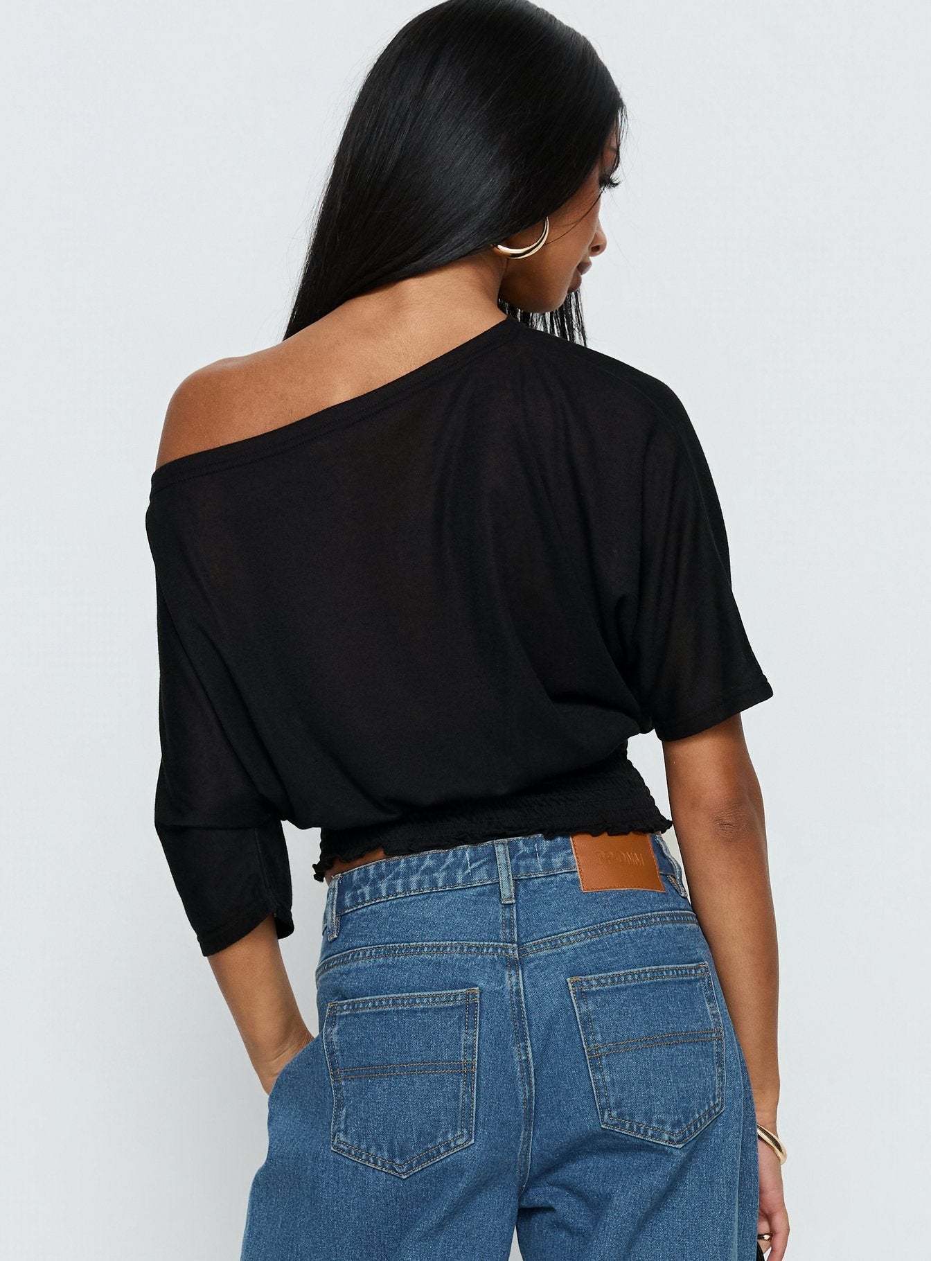 Dayten Şeffaf Siyah Off Shoulder Bluz