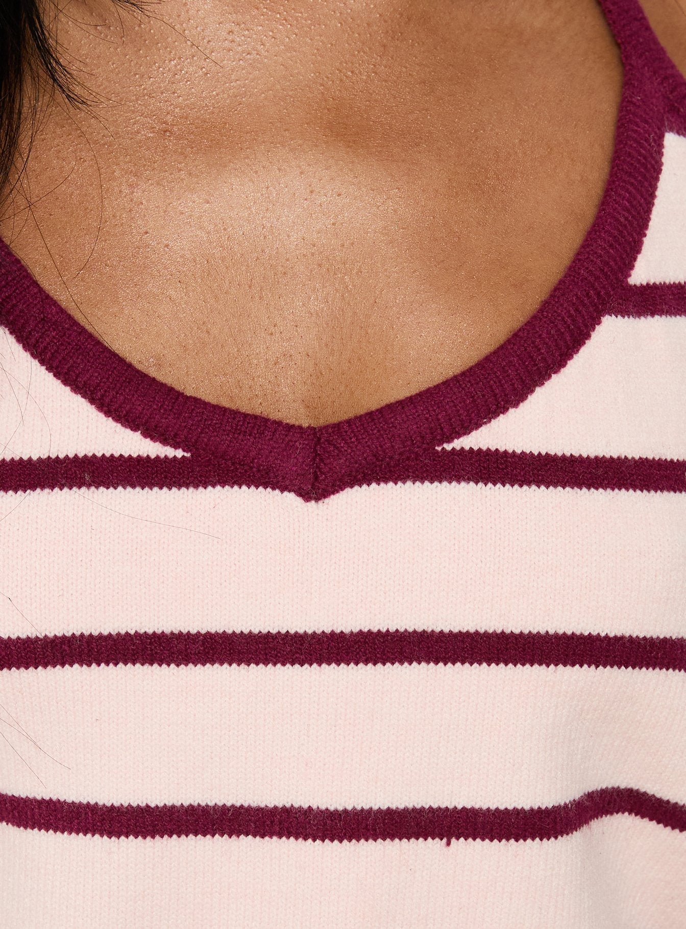 Halter Yaka Üst - Pembe/Bordo Çizgili Bluz