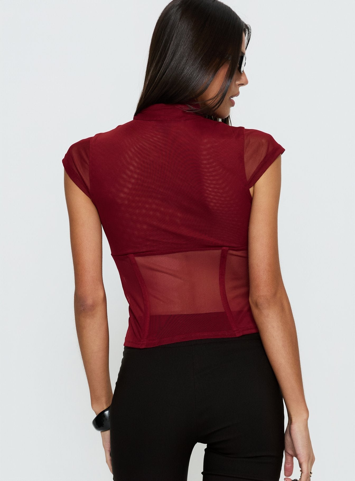 Anistasia Bordo Mesh Korse Üst