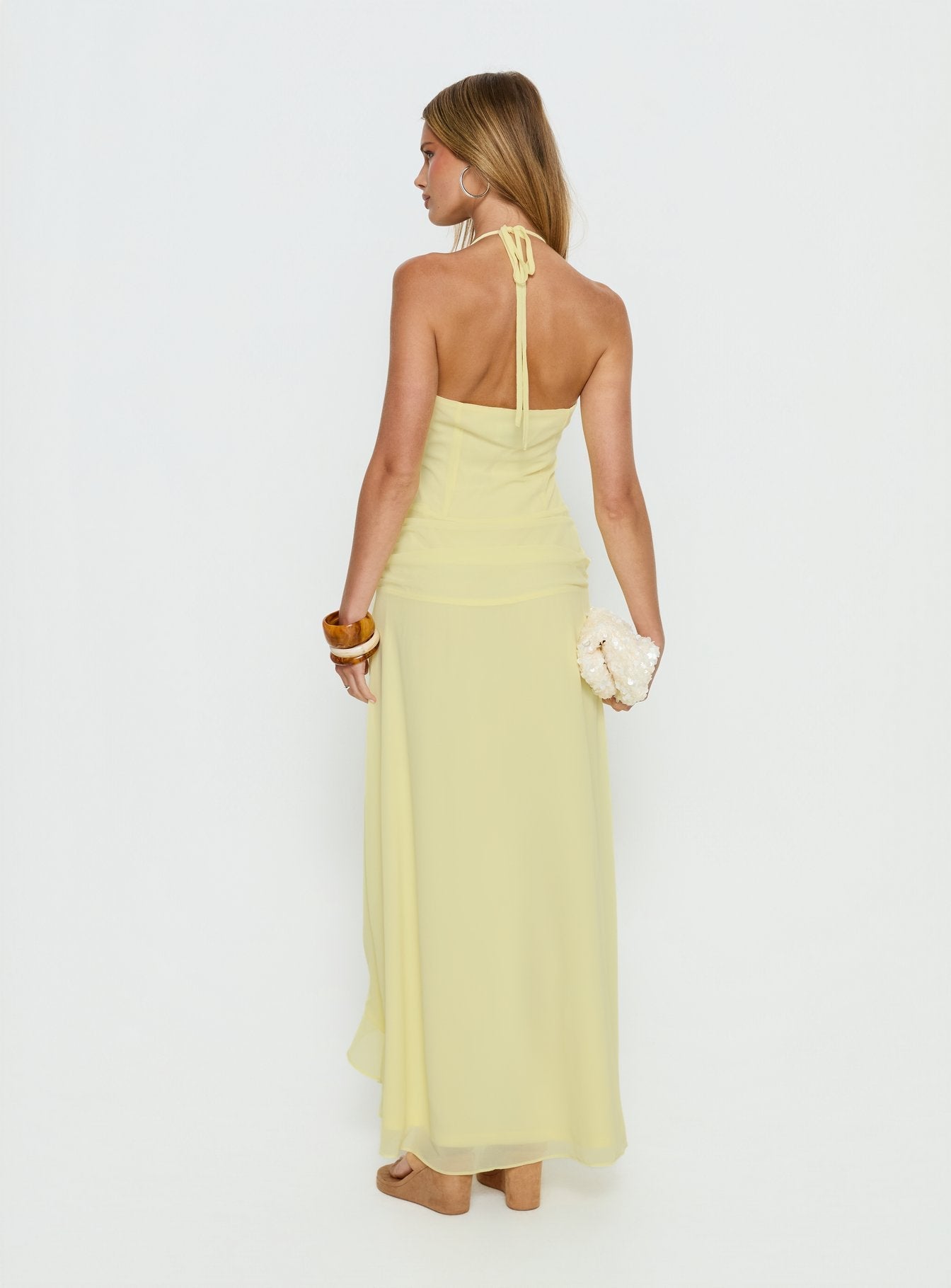 Roxine Sarı Asimetrik Halter Maxi Elbise