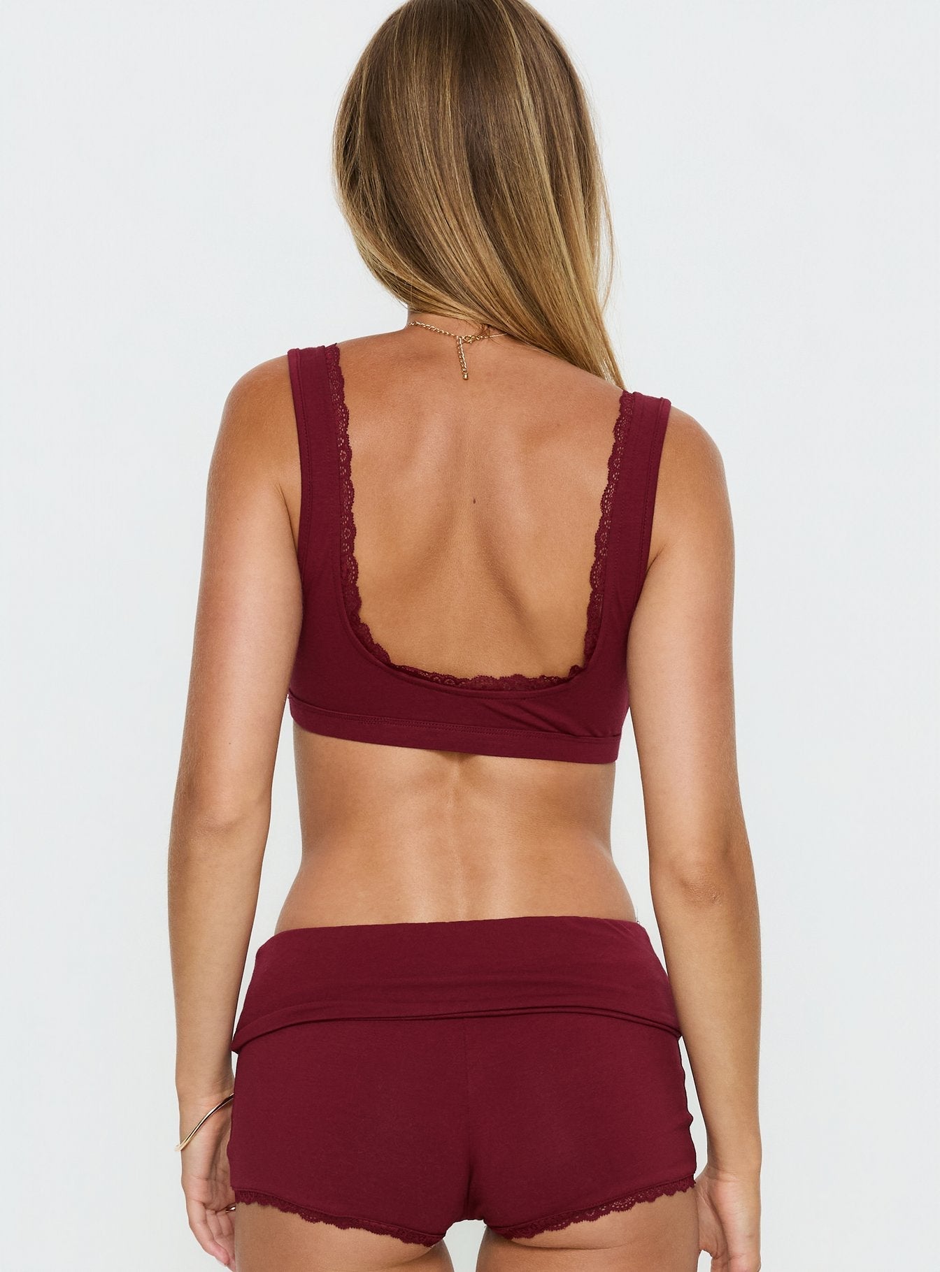 Flissie Bordo Derin Yaka Dantel Bralet