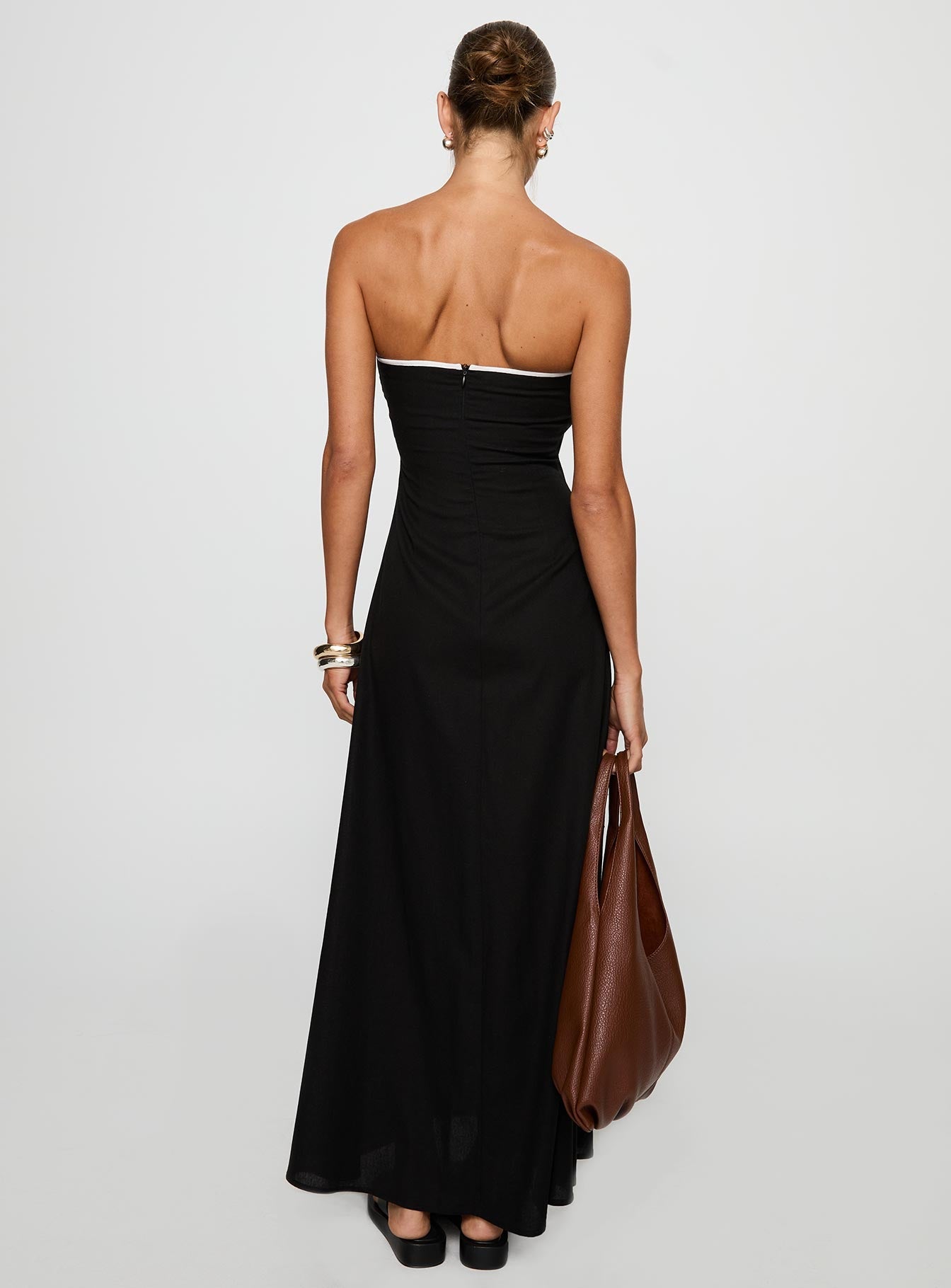 Straplez Siyah Maxi Elbise