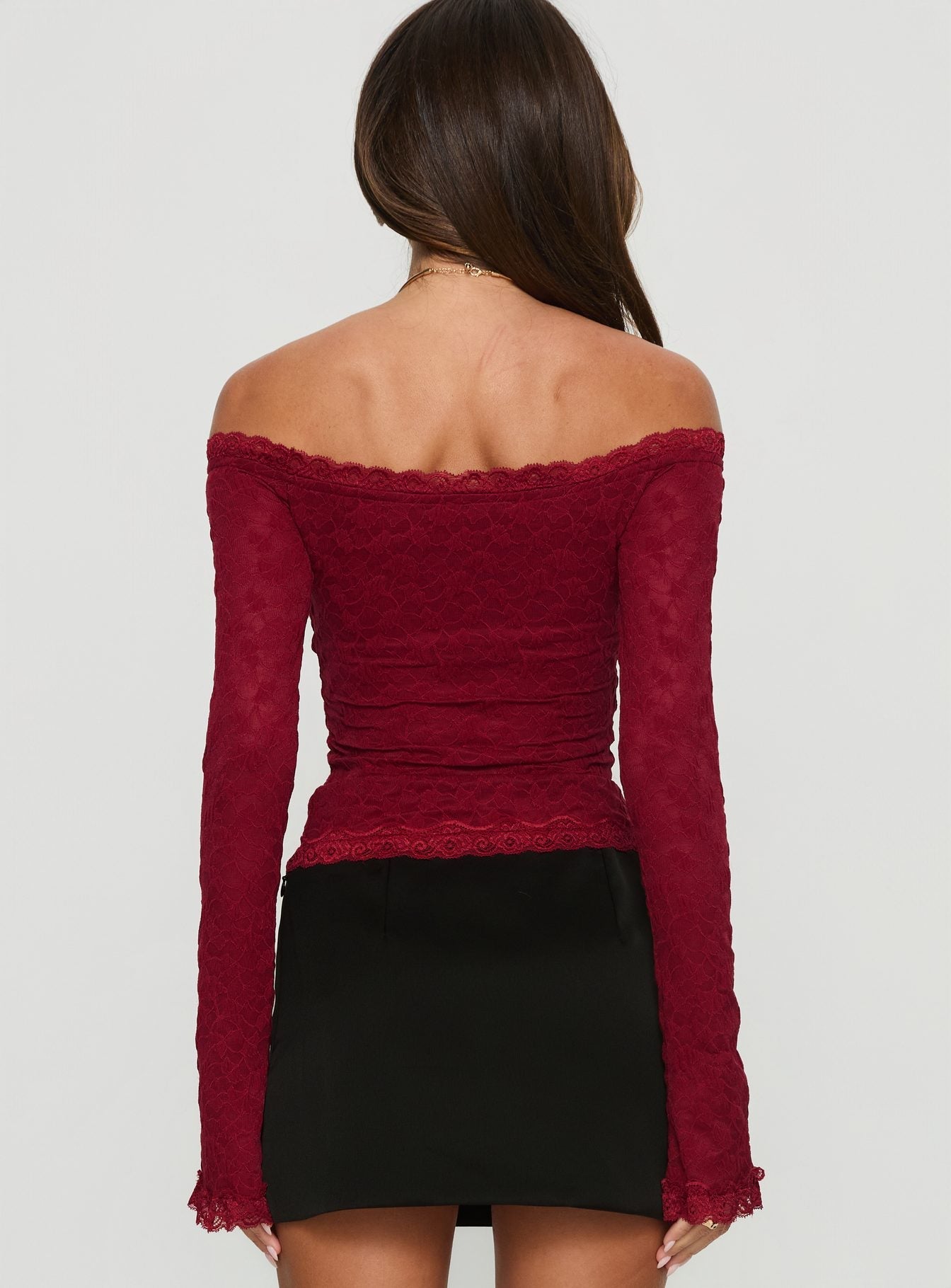 Bordo Mochapella Omuz Açık Bluz