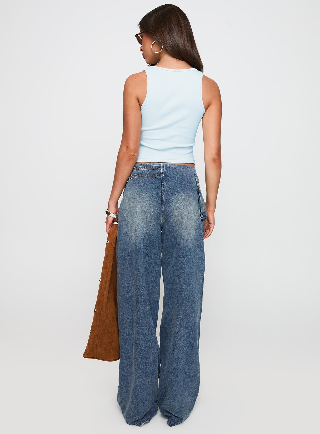 Paltrow Orta Bel Geniş Paça Kargo Jean - Orta Mavi, Küçük Beden